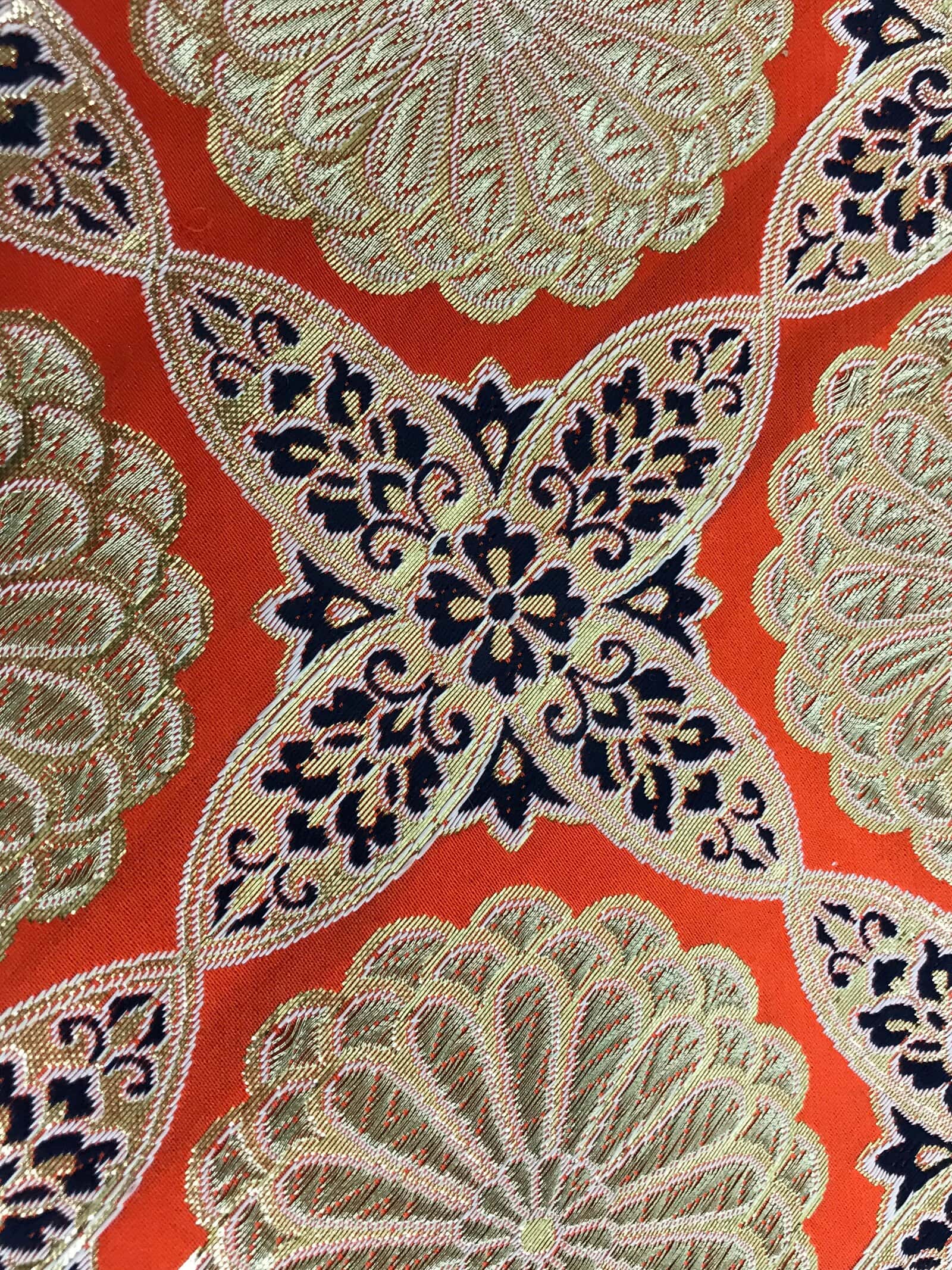 Japanese Buddhist Altar Silk Table Cloth Uchishiki Vtg Orange Gold Flower UC1