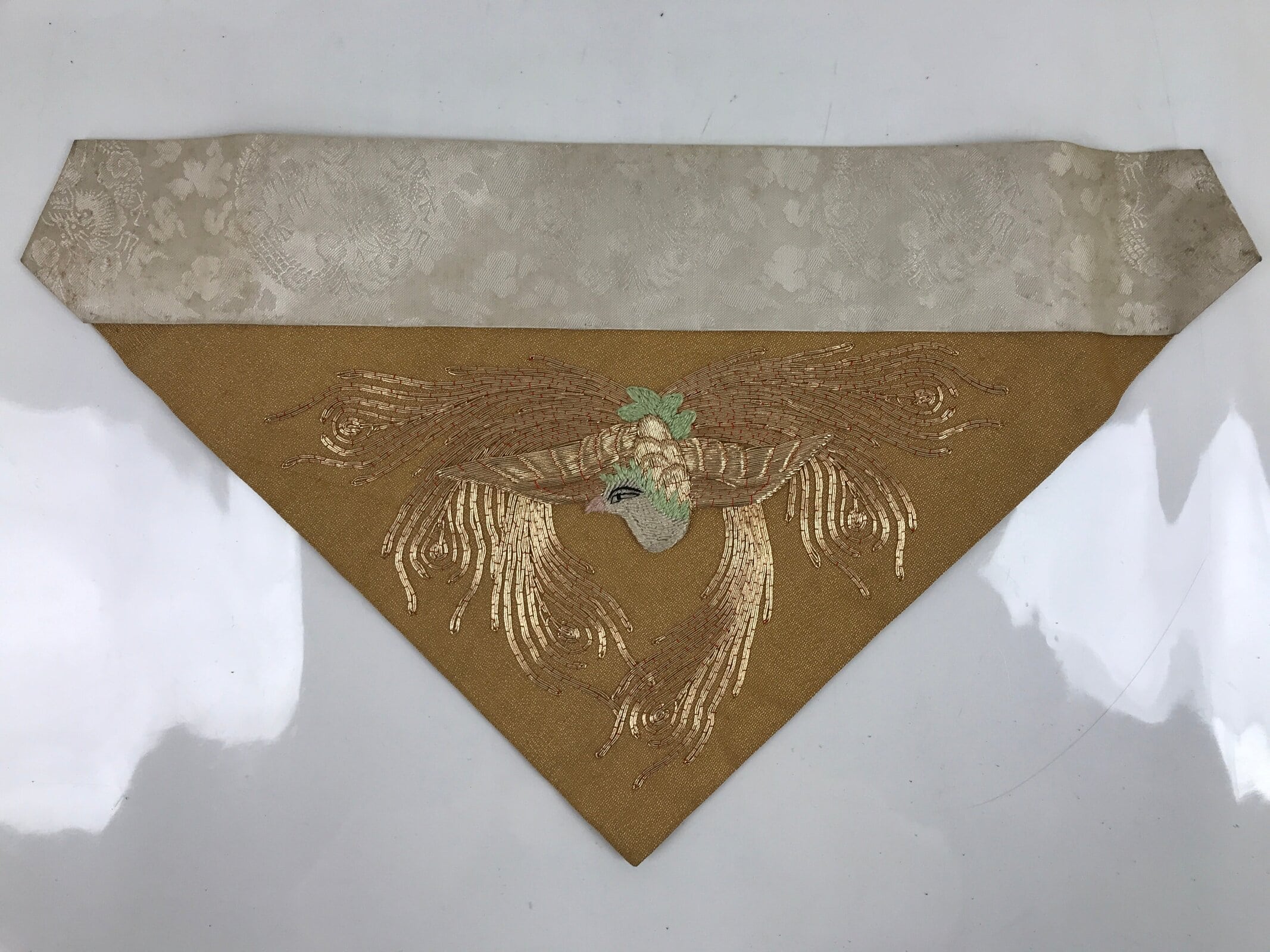 Japanese Buddhist Altar Silk Table Cloth Uchishiki Vtg Phoenix Gold BA313