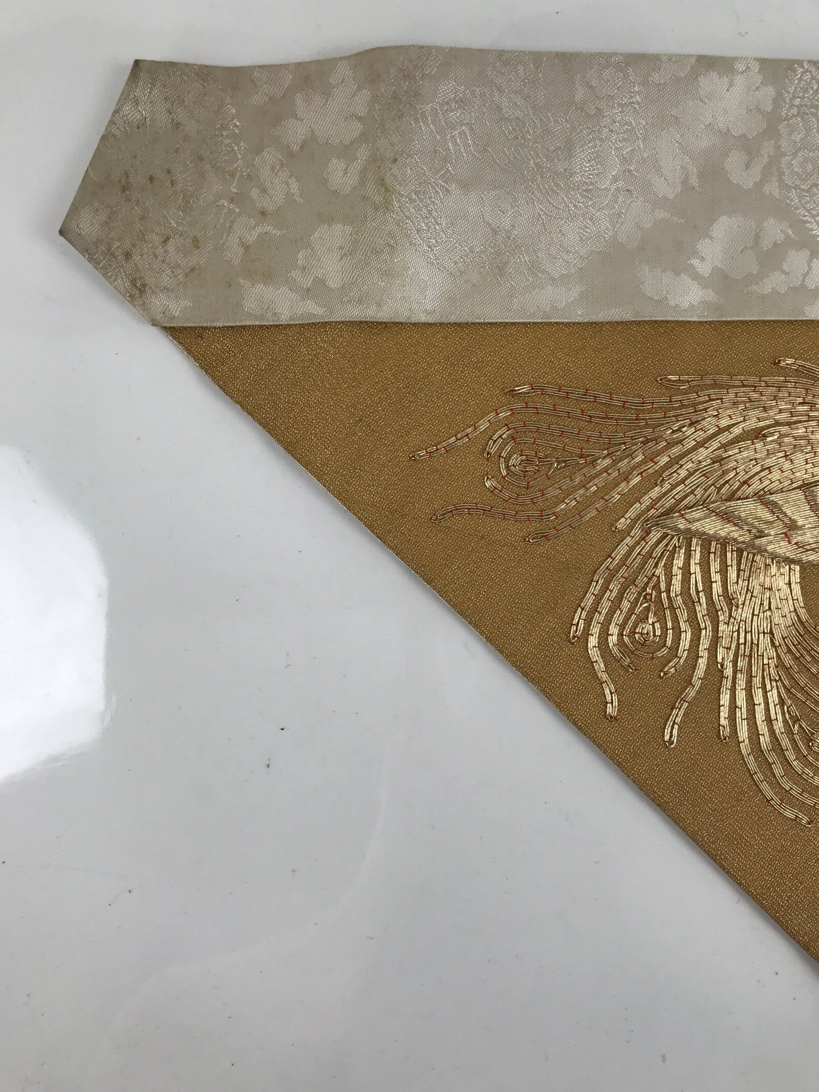 Japanese Buddhist Altar Silk Table Cloth Uchishiki Vtg Phoenix Gold BA313