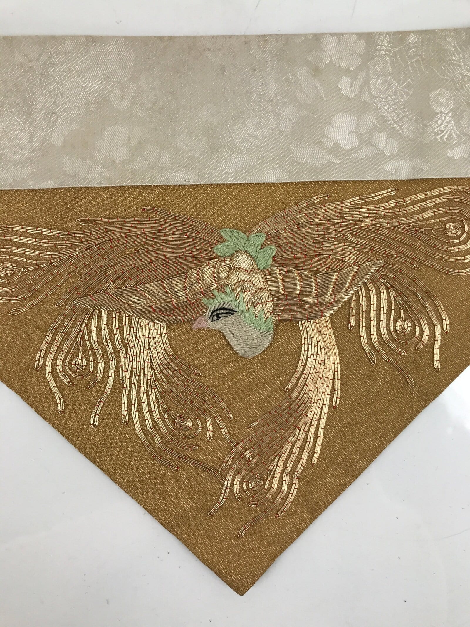 Japanese Buddhist Altar Silk Table Cloth Uchishiki Vtg Phoenix Gold BA313