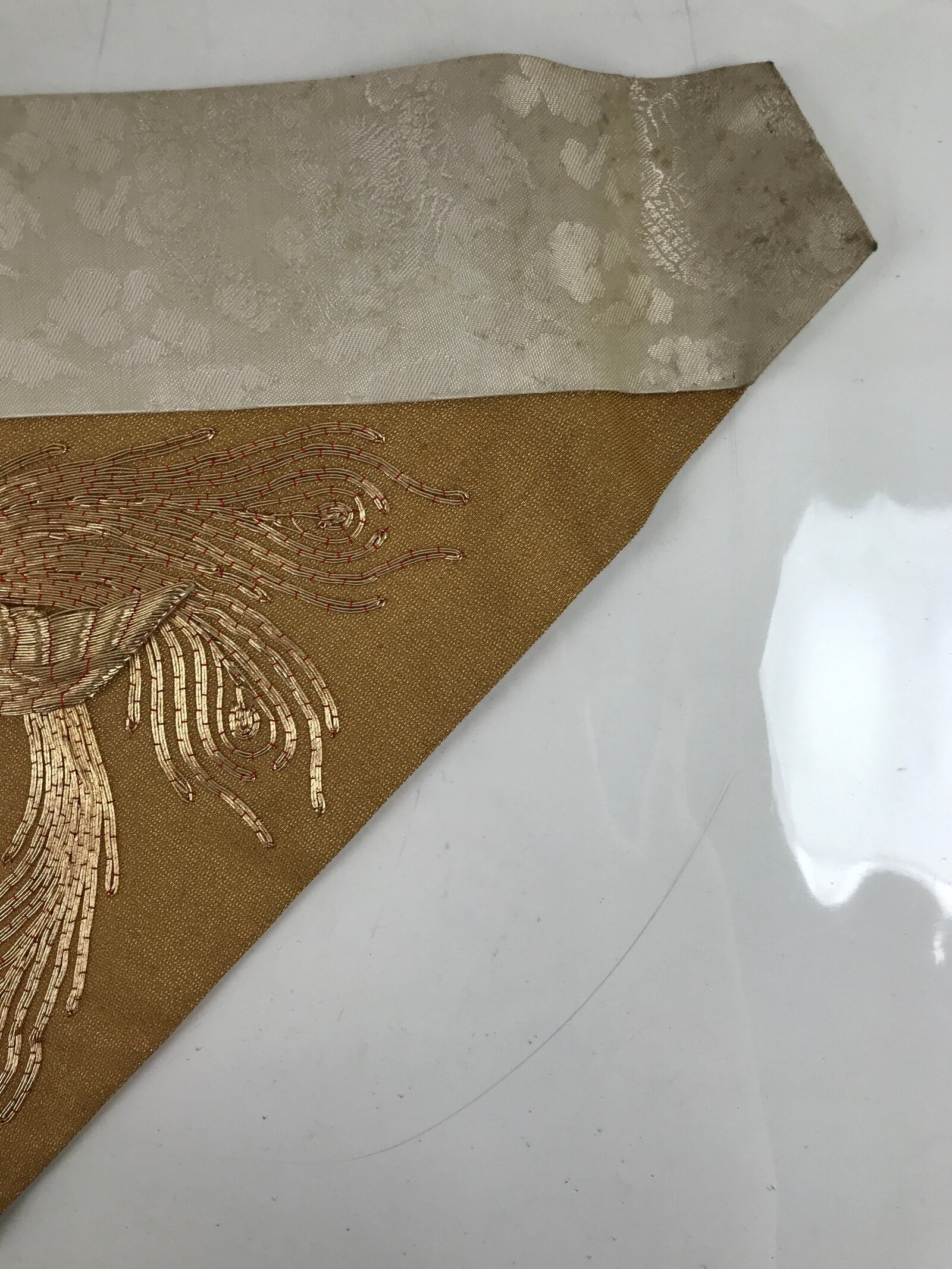 Japanese Buddhist Altar Silk Table Cloth Uchishiki Vtg Phoenix Gold BA313