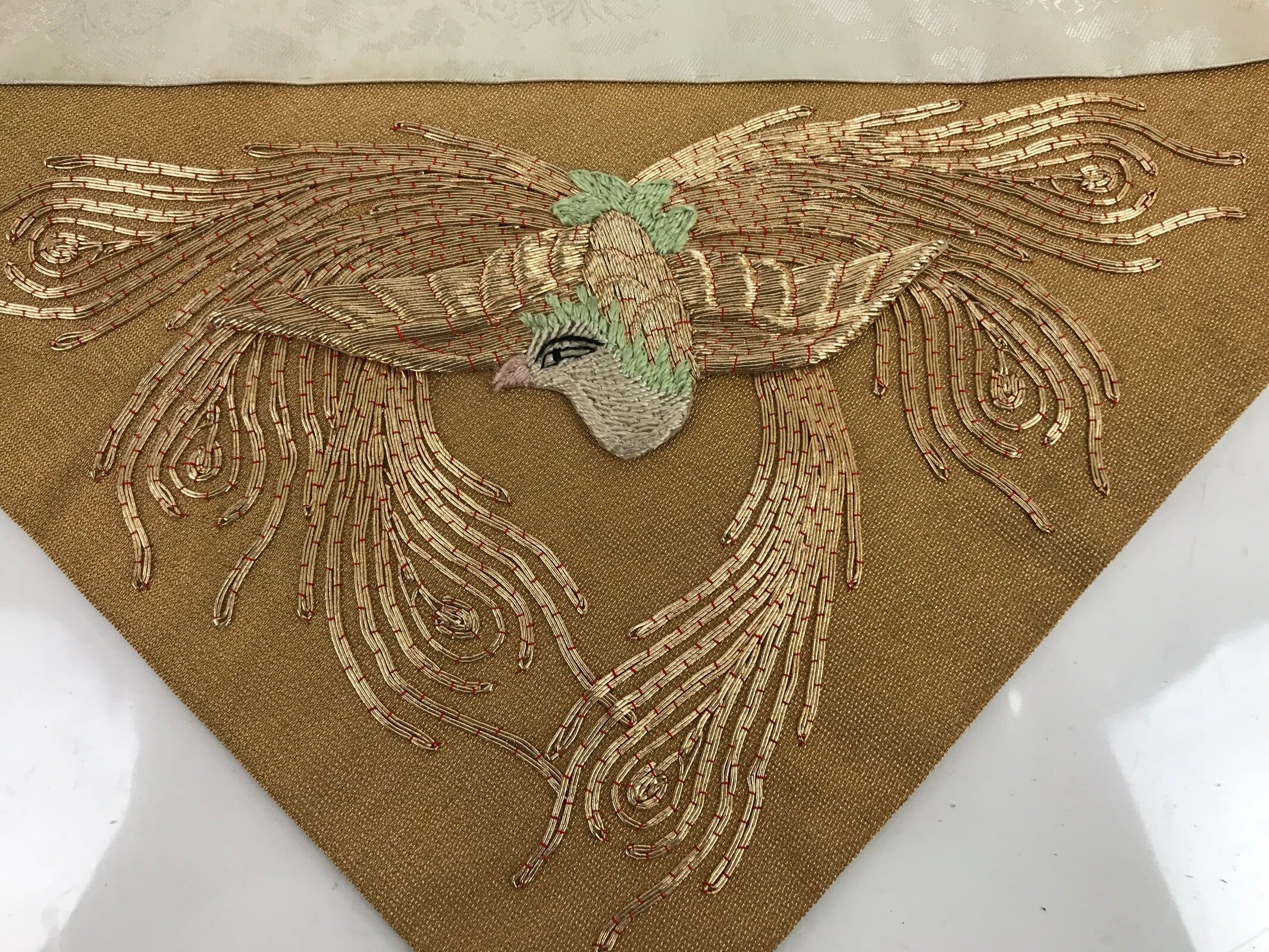 Japanese Buddhist Altar Silk Table Cloth Uchishiki Vtg Phoenix Gold BA313