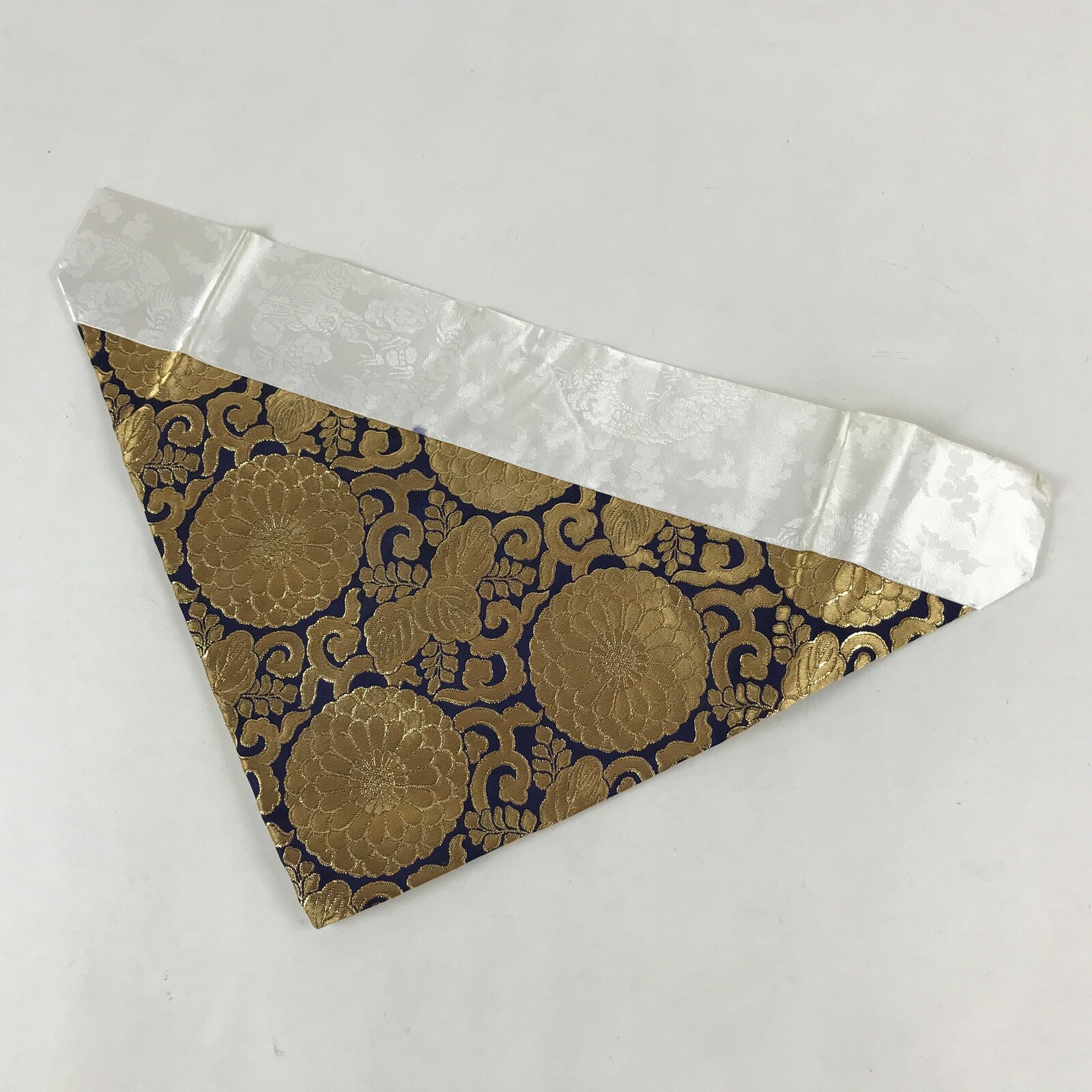 Japanese Buddhist Altar Silk Tablecloth Uchishiki Vtg Triangle Blue Gold BA96