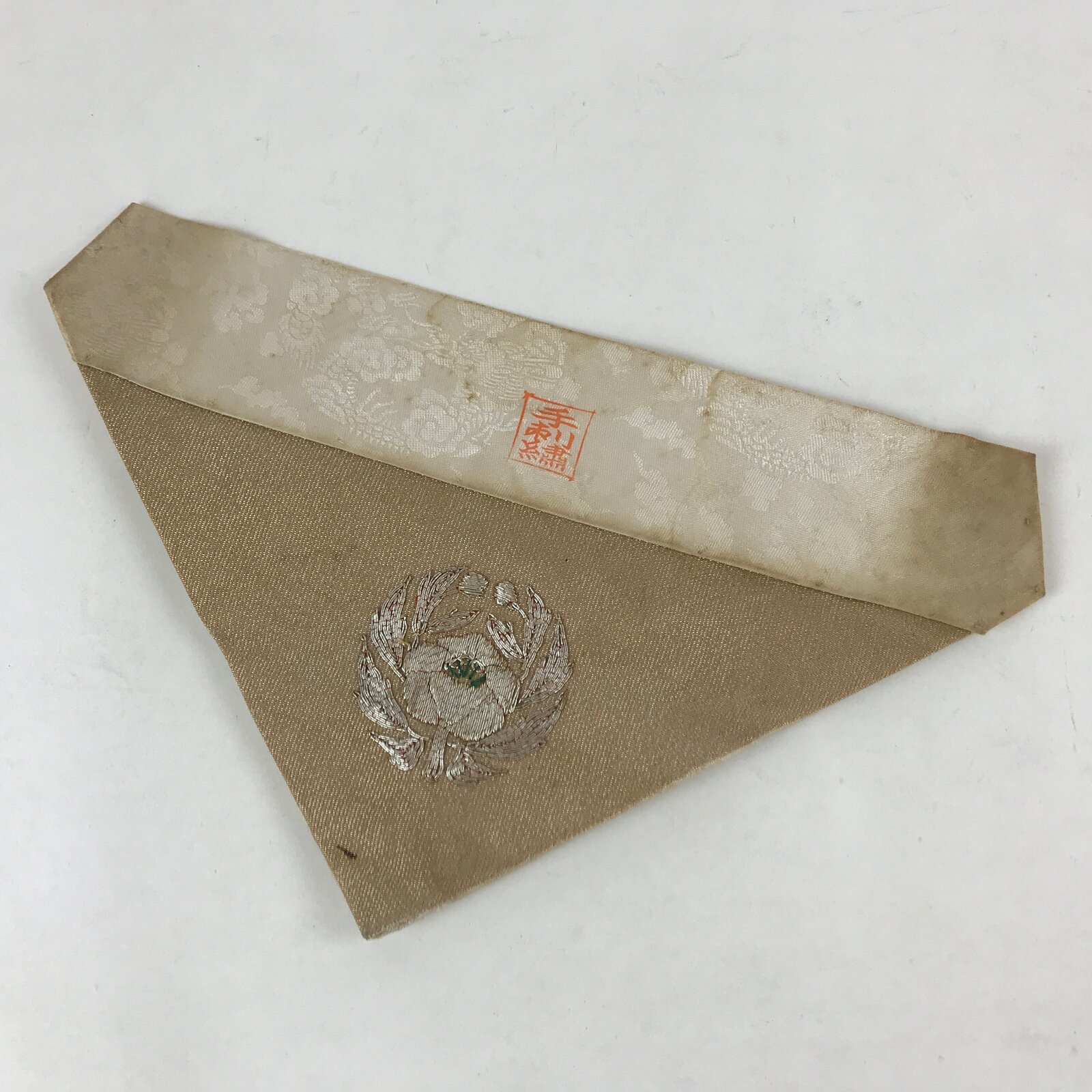 Japanese Buddhist Altar Silk Tablecloth Uchishiki Vtg Triangle Gold Silver BA140