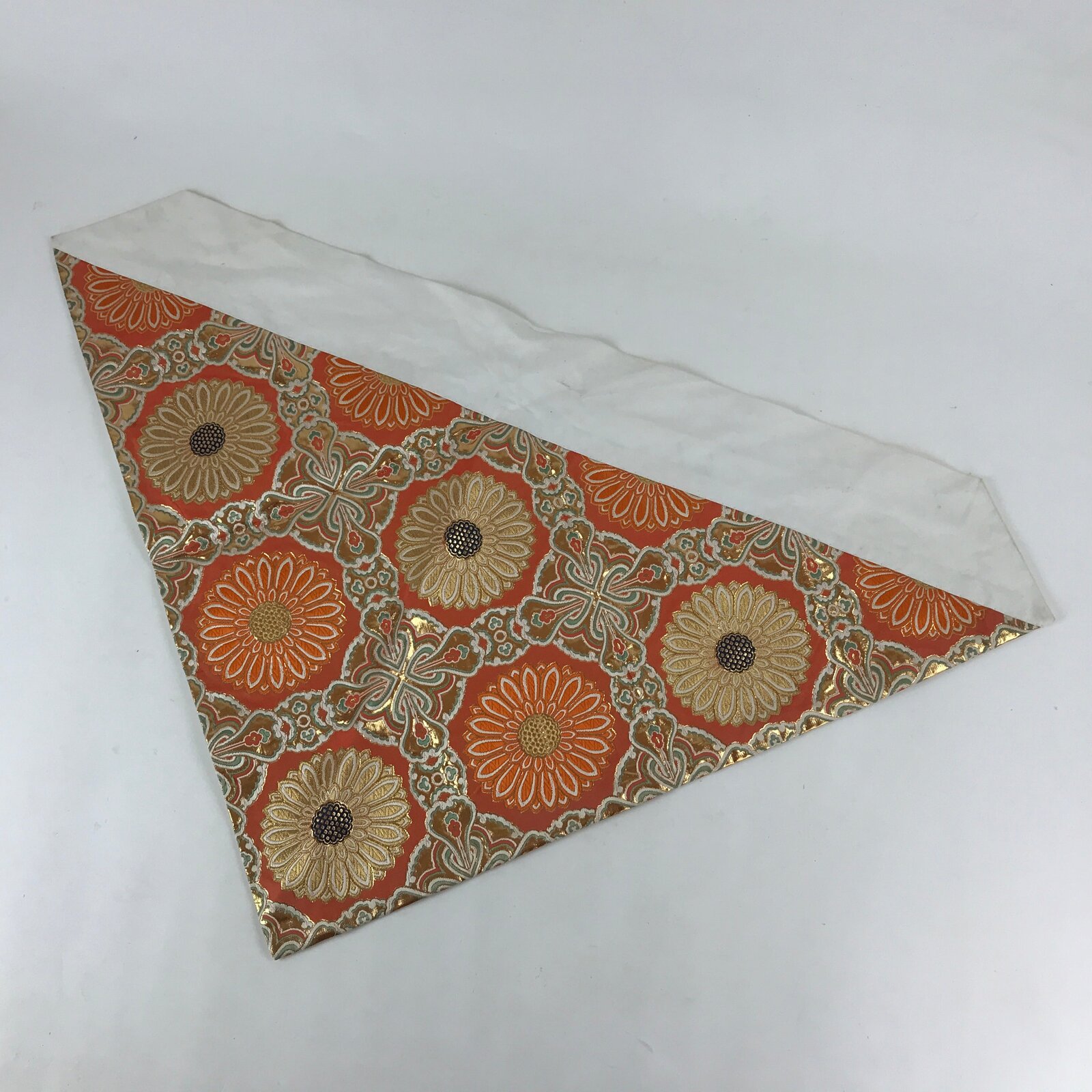 Japanese Buddhist Altar Silk Tablecloth Uchishiki Vtg Triangle Orange Gold BA101