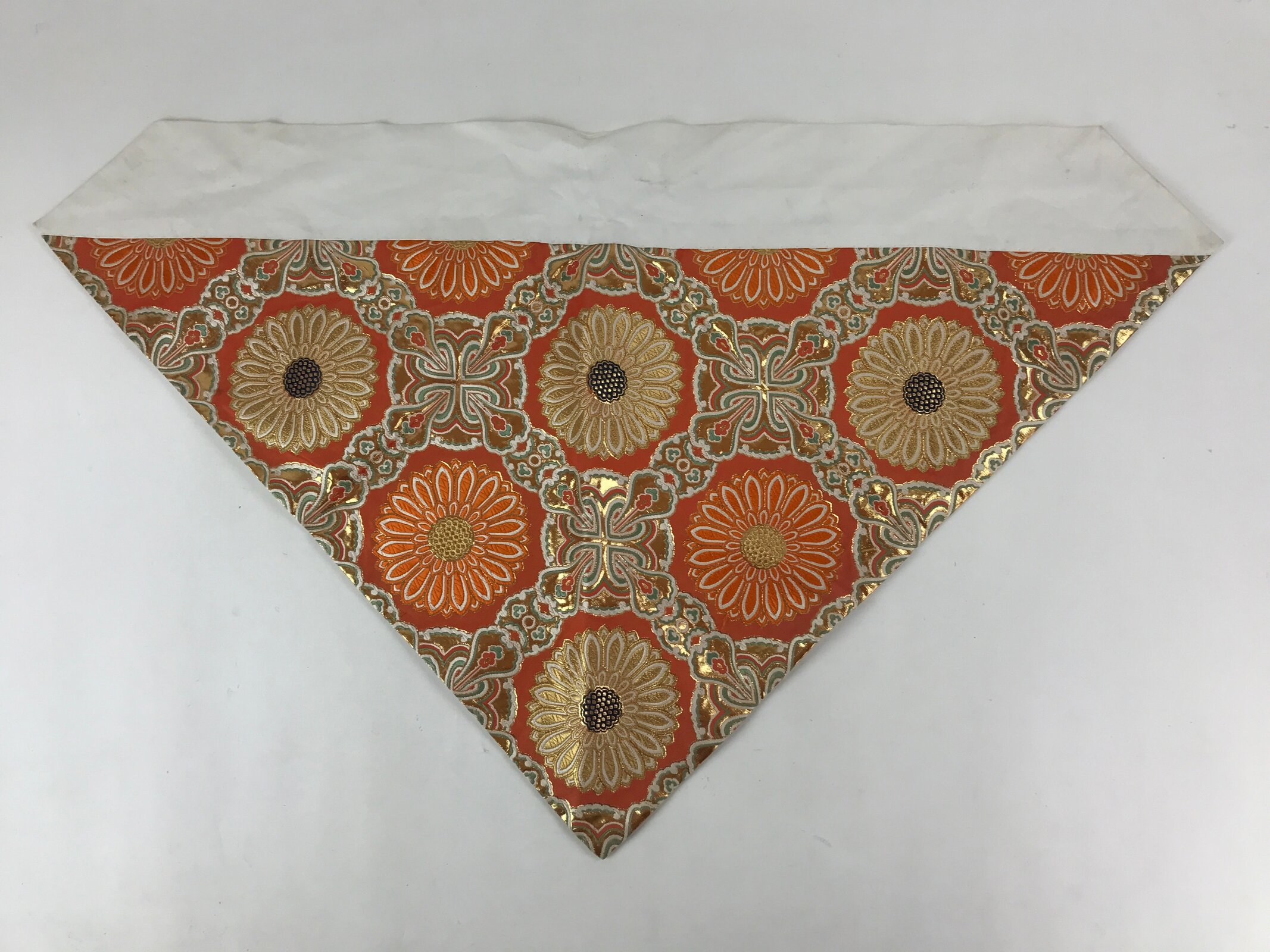 Japanese Buddhist Altar Silk Tablecloth Uchishiki Vtg Triangle Orange Gold BA101