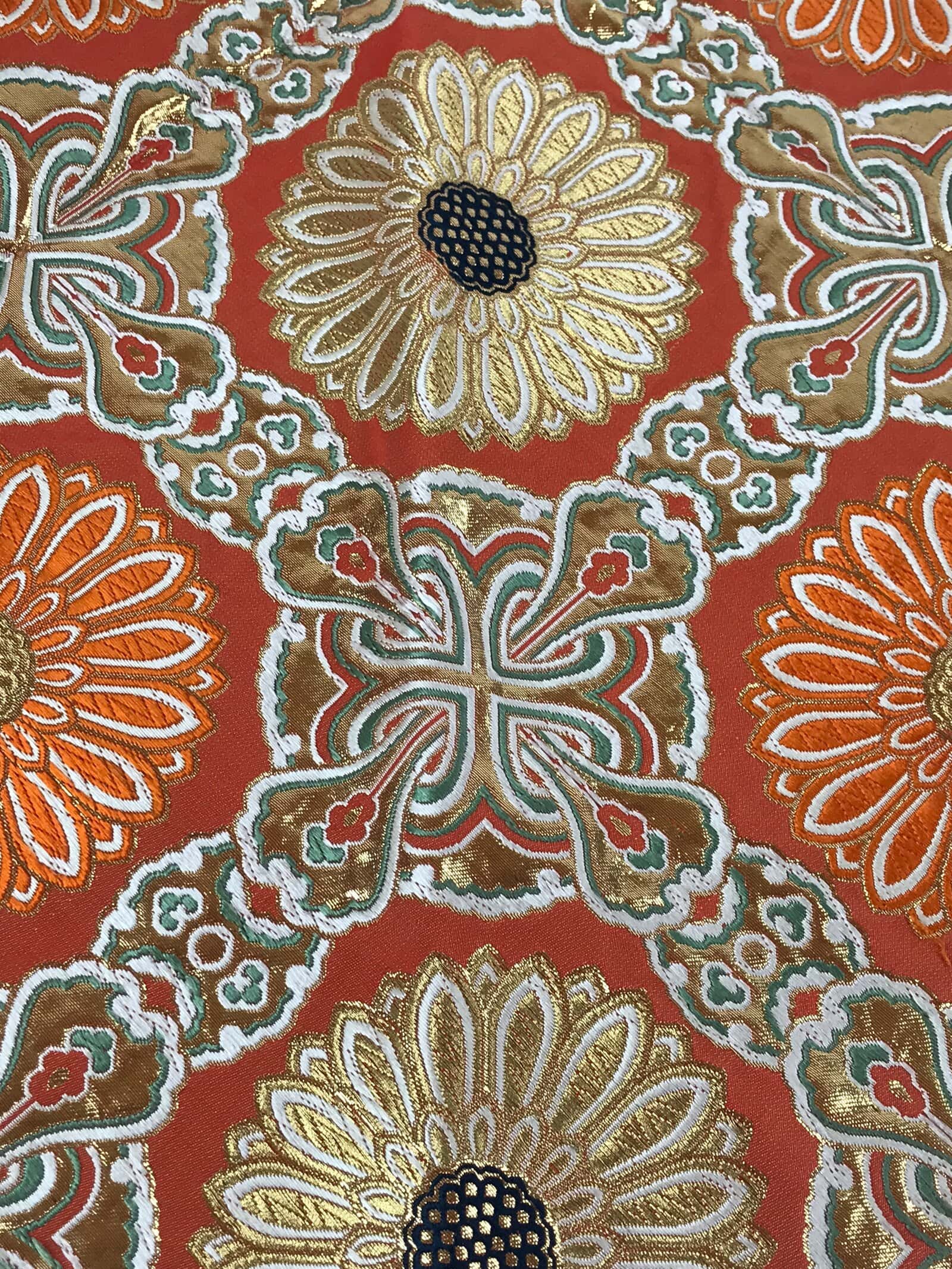 Japanese Buddhist Altar Silk Tablecloth Uchishiki Vtg Triangle Orange Gold BA101