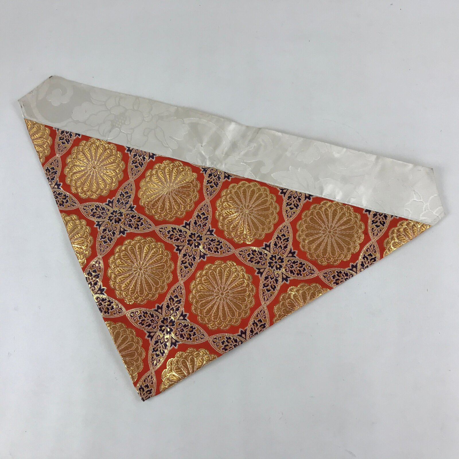 Japanese Buddhist Altar Silk Tablecloth Uchishiki Vtg Triangle Orange Gold BA98