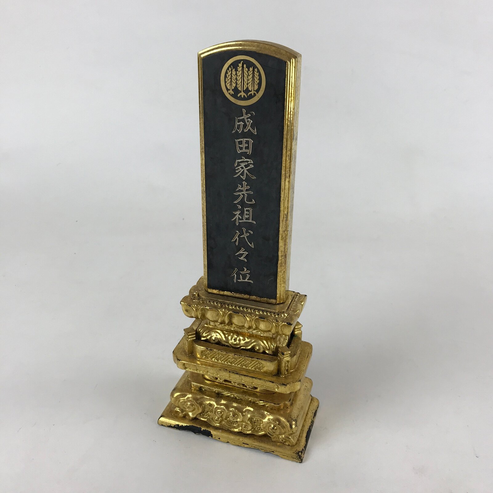 Japanese Buddhist Altar Spiritual Tablet Vtg Black Gold Lacquer Wood Ihai BA179