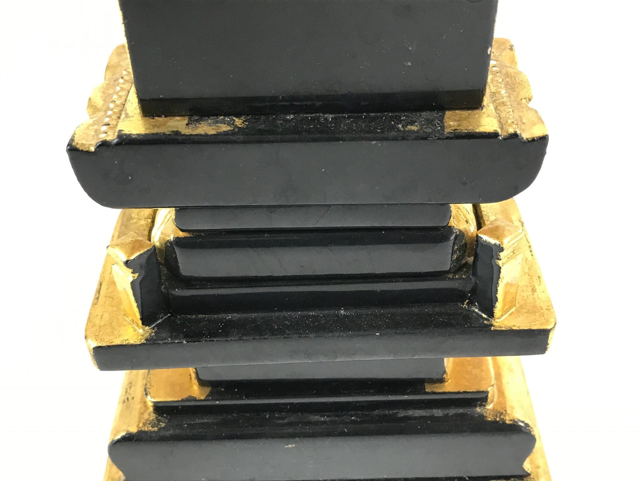 Japanese Buddhist Altar Spiritual Tablet Vtg Black Gold Lacquer Wood Ihai BA179