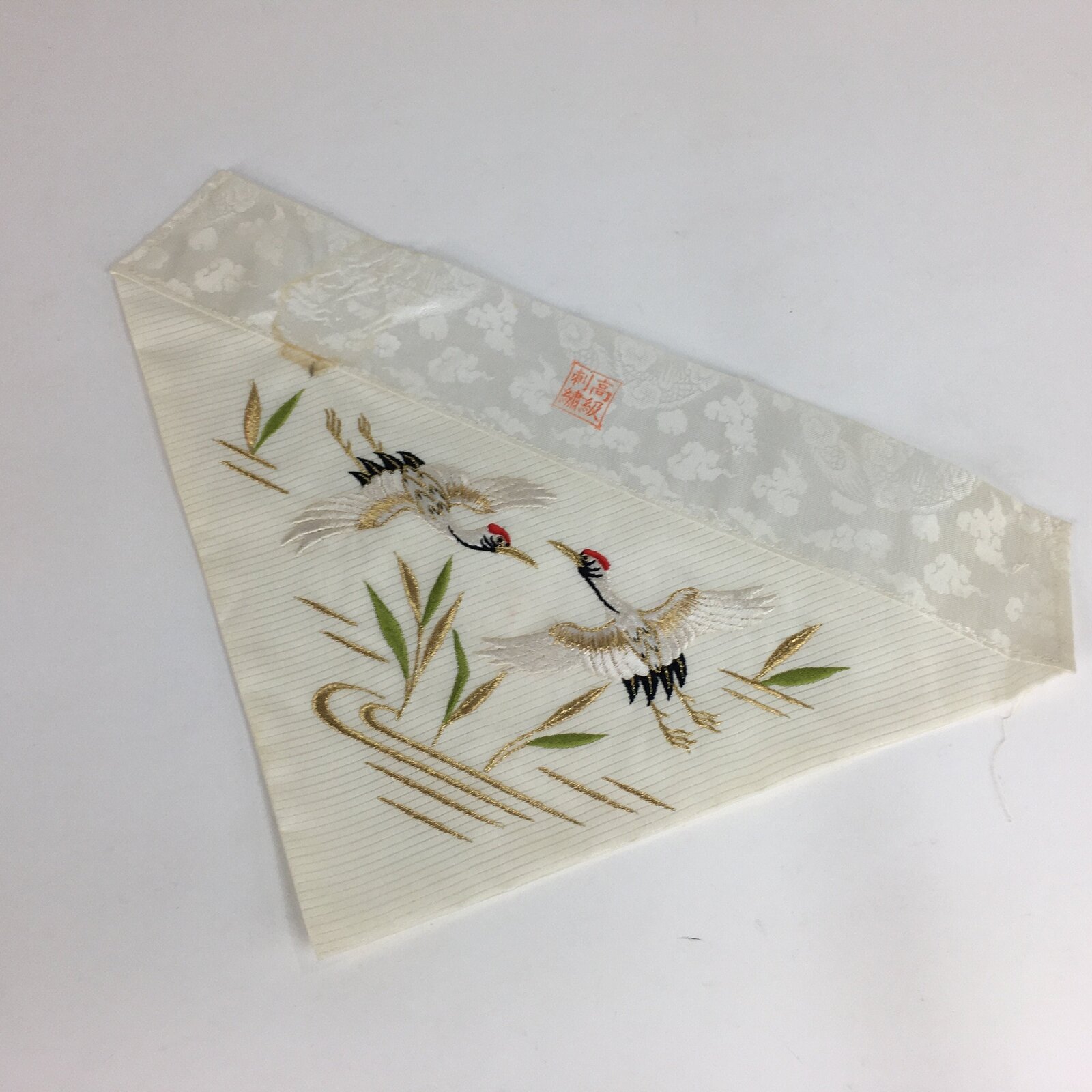 Japanese Buddhist Altar Table Cloth Vtg Uchishiki White Crane Maejoku BU463