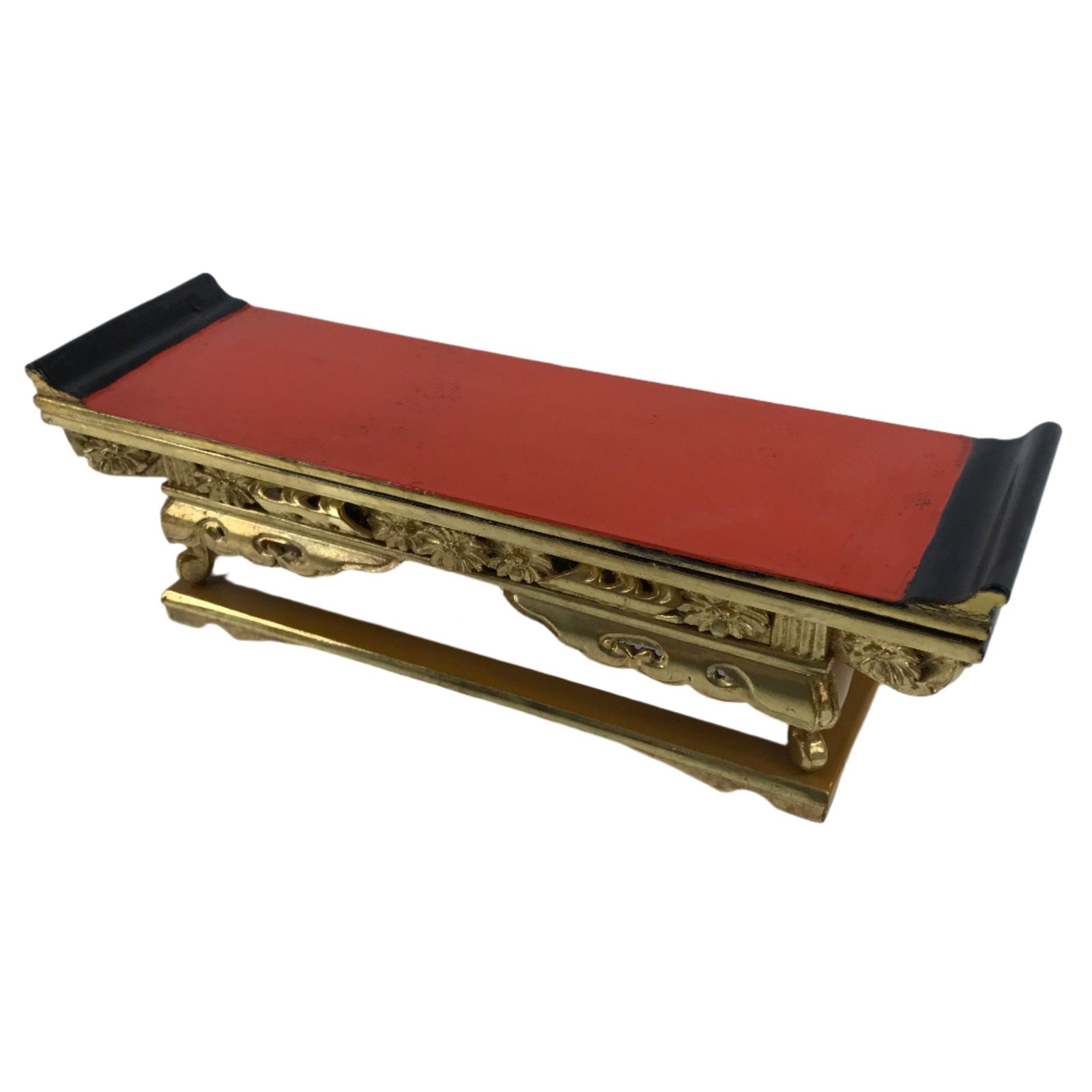 Japanese Buddhist Altar Wood Lacquer Offering Table Vtg Maejoku Red Gold BA405