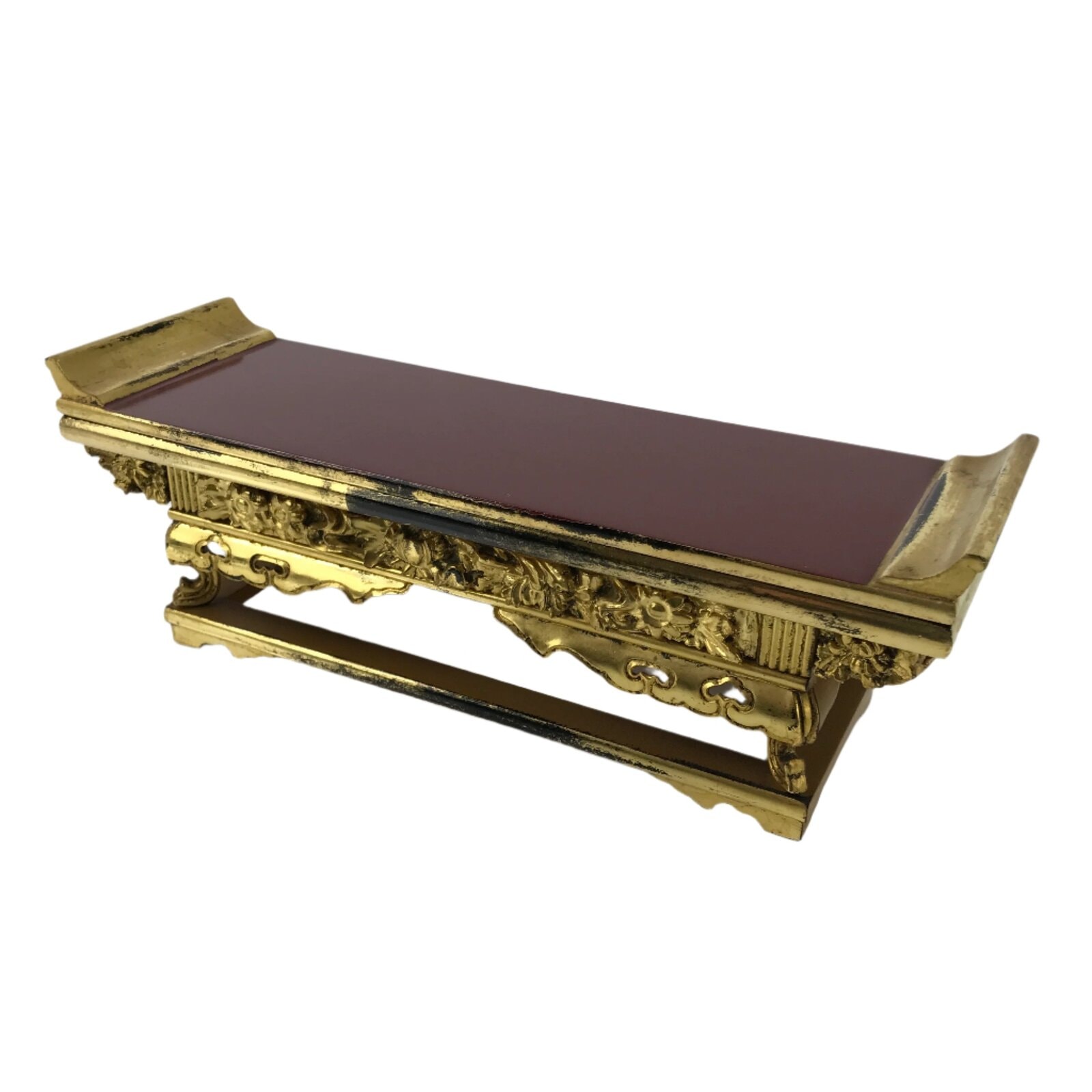 Japanese Buddhist Altar Wood Lacquer Offering Table Vtg Maejoku Red Gold BA471