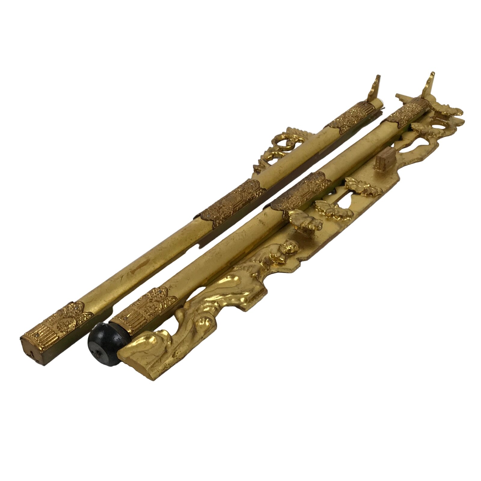 Japanese Buddhist Altar Wood Pillar Vtg Butsudan Spare Parts 2pcs Gold BA805