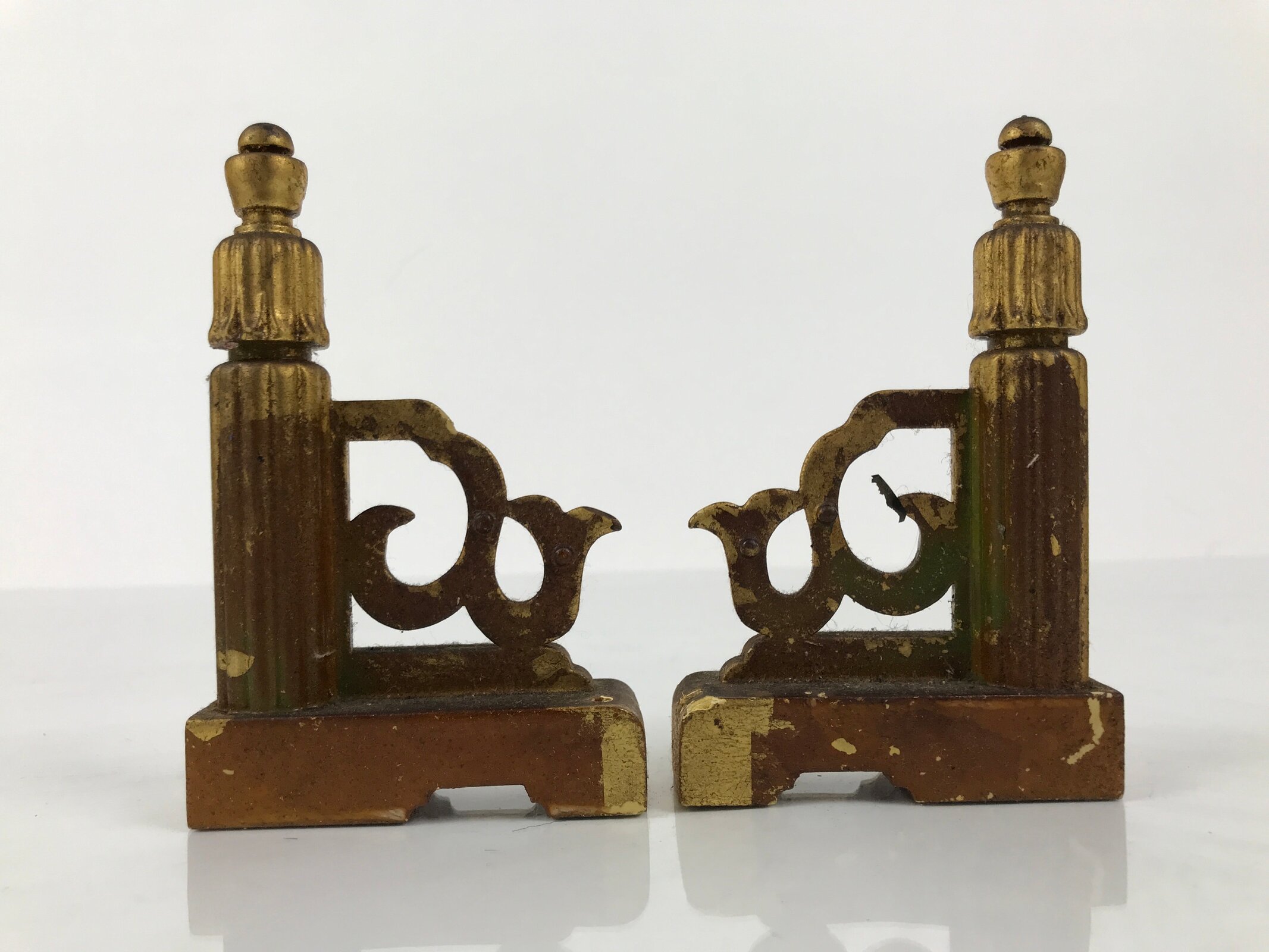 Japanese Buddhist Altar Wooden Kouran Railing Decorative Part Vtg 2pc Gold BA753