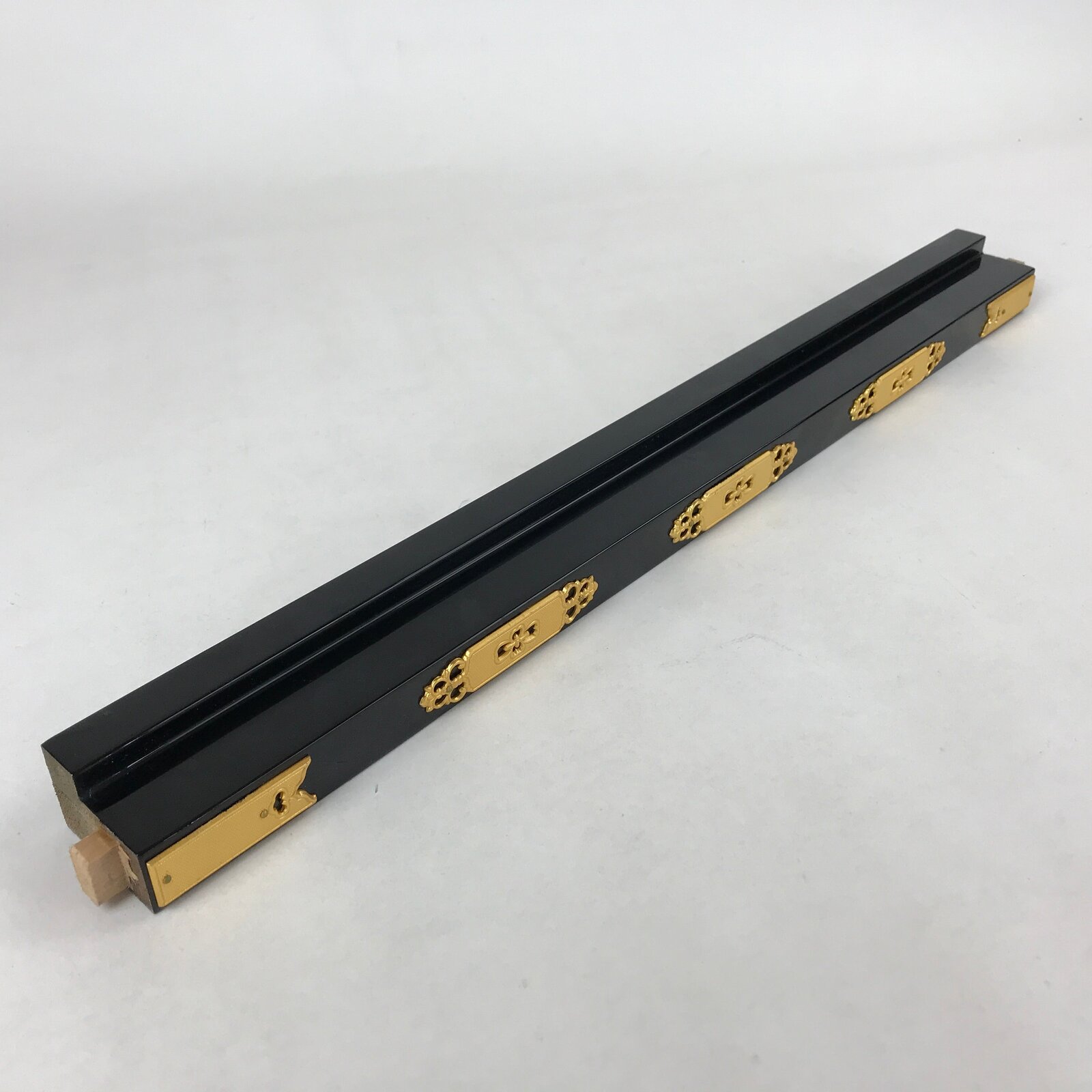 Japanese Buddhist Altar Wooden Lacquered Border Part Vtg Brass Metal Gold BA237