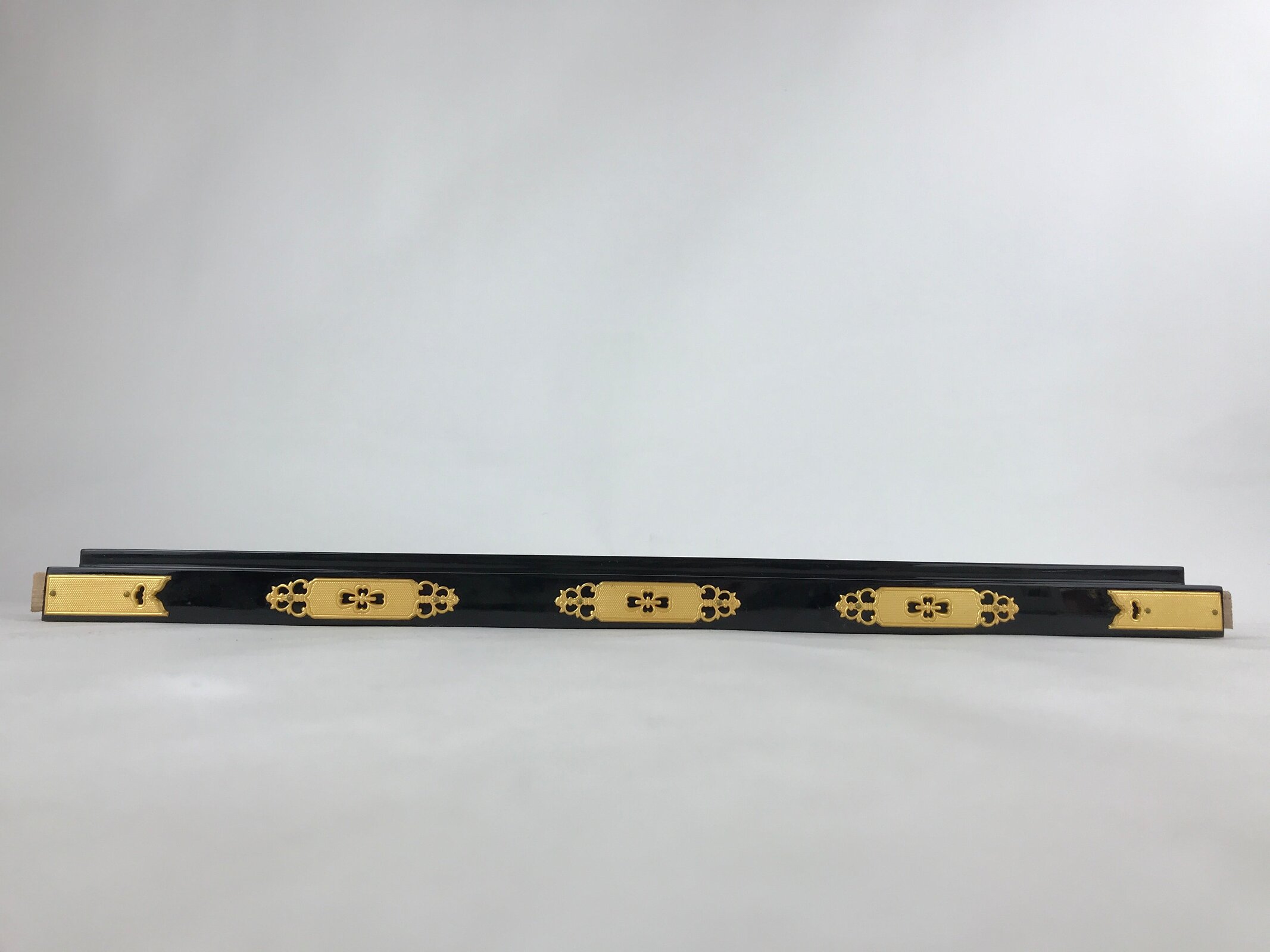 Japanese Buddhist Altar Wooden Lacquered Border Part Vtg Brass Metal Gold BA237