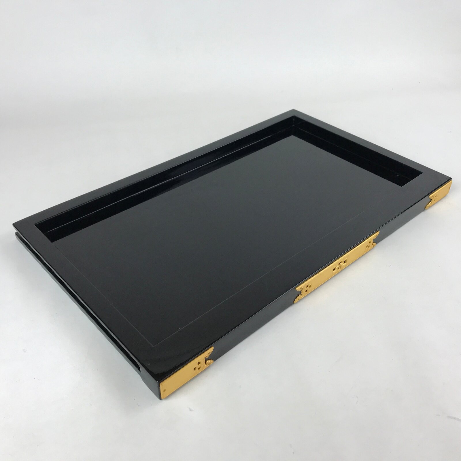 Japanese Buddhist Altar Wooden Lacquered Drawer Tray Vtg Brass Black Gold BA236