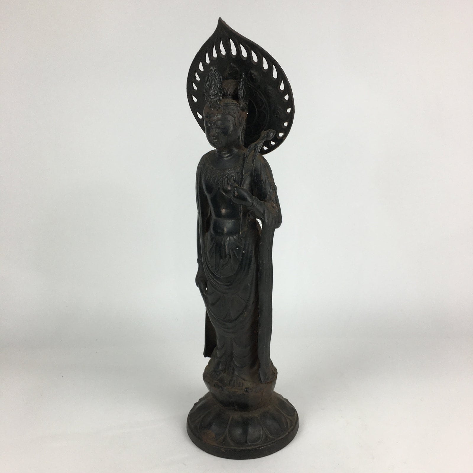 Japanese Buddhist Art Kannon Bosatsu Iron Statue Vtg Tetsu BD804
