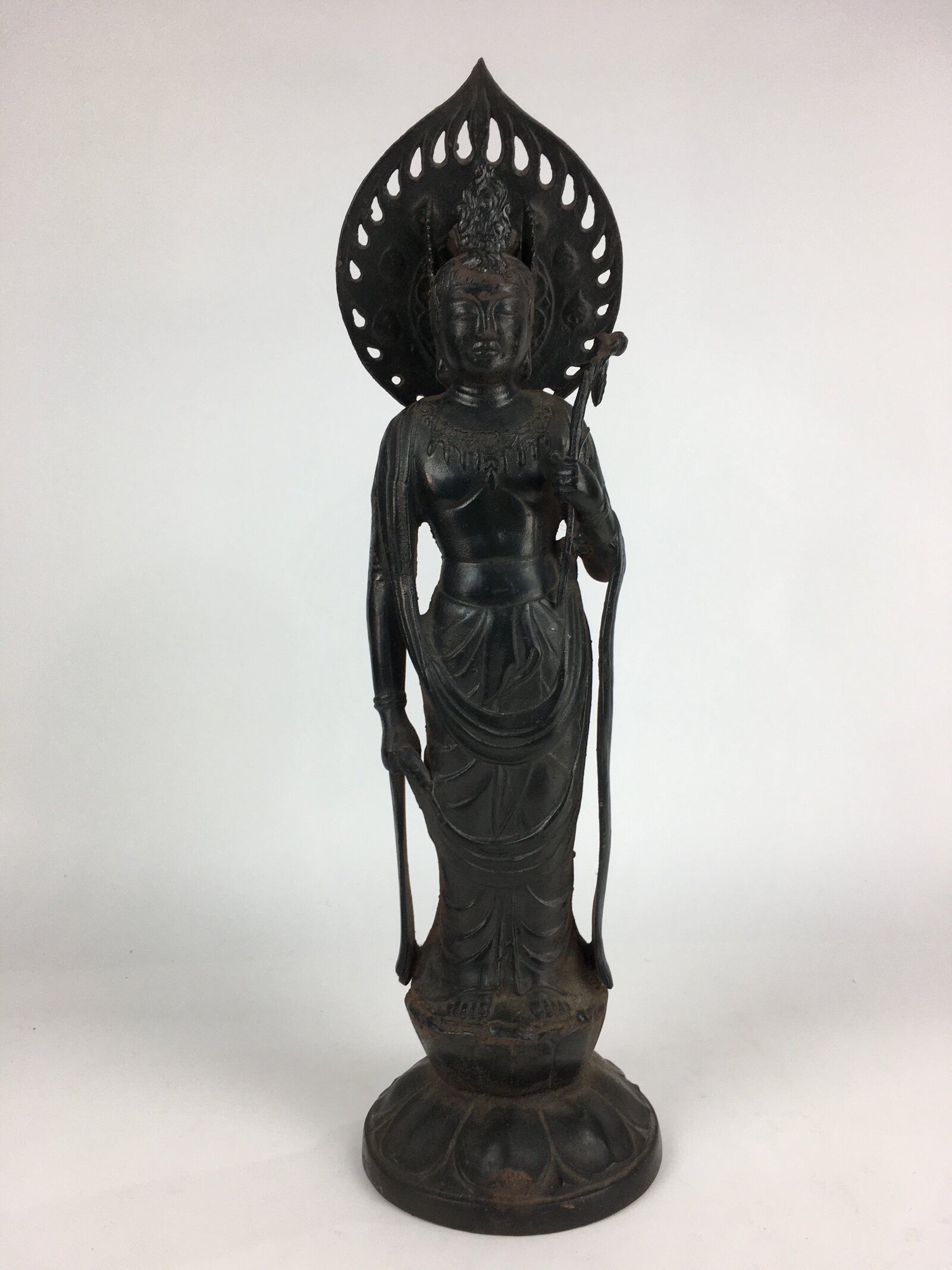 Japanese Buddhist Art Kannon Bosatsu Iron Statue Vtg Tetsu BD804
