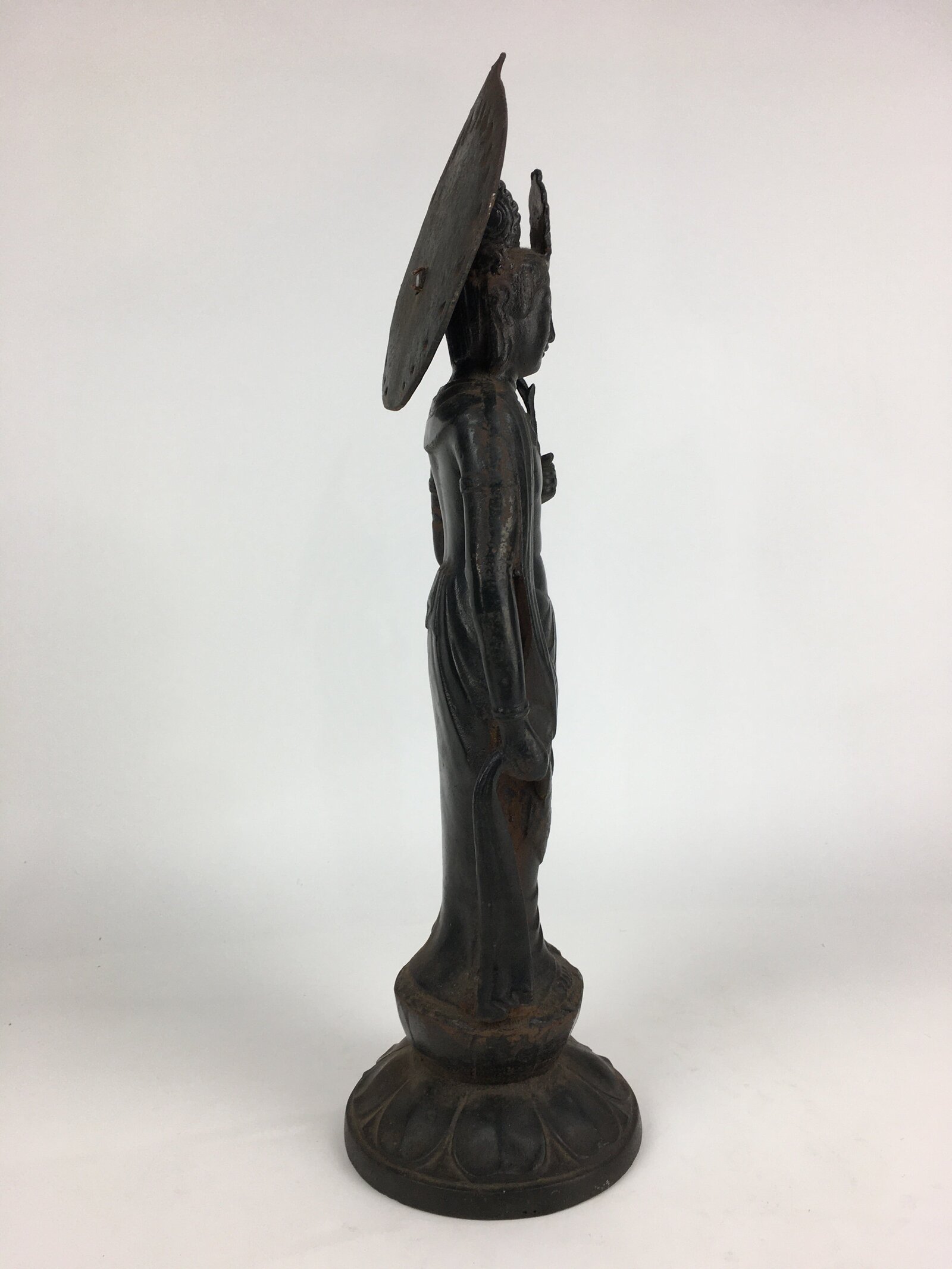 Japanese Buddhist Art Kannon Bosatsu Iron Statue Vtg Tetsu BD804
