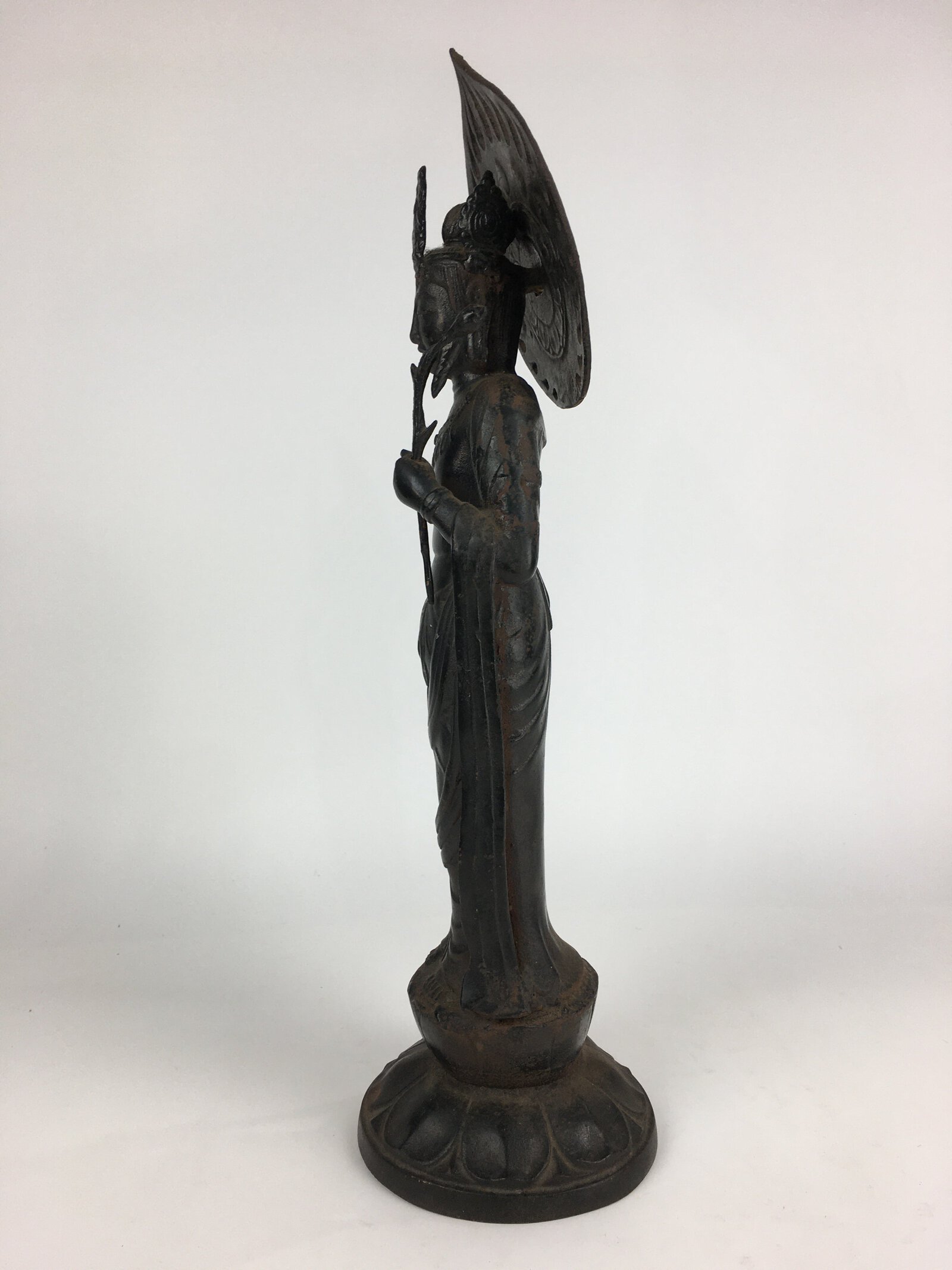 Japanese Buddhist Art Kannon Bosatsu Iron Statue Vtg Tetsu BD804