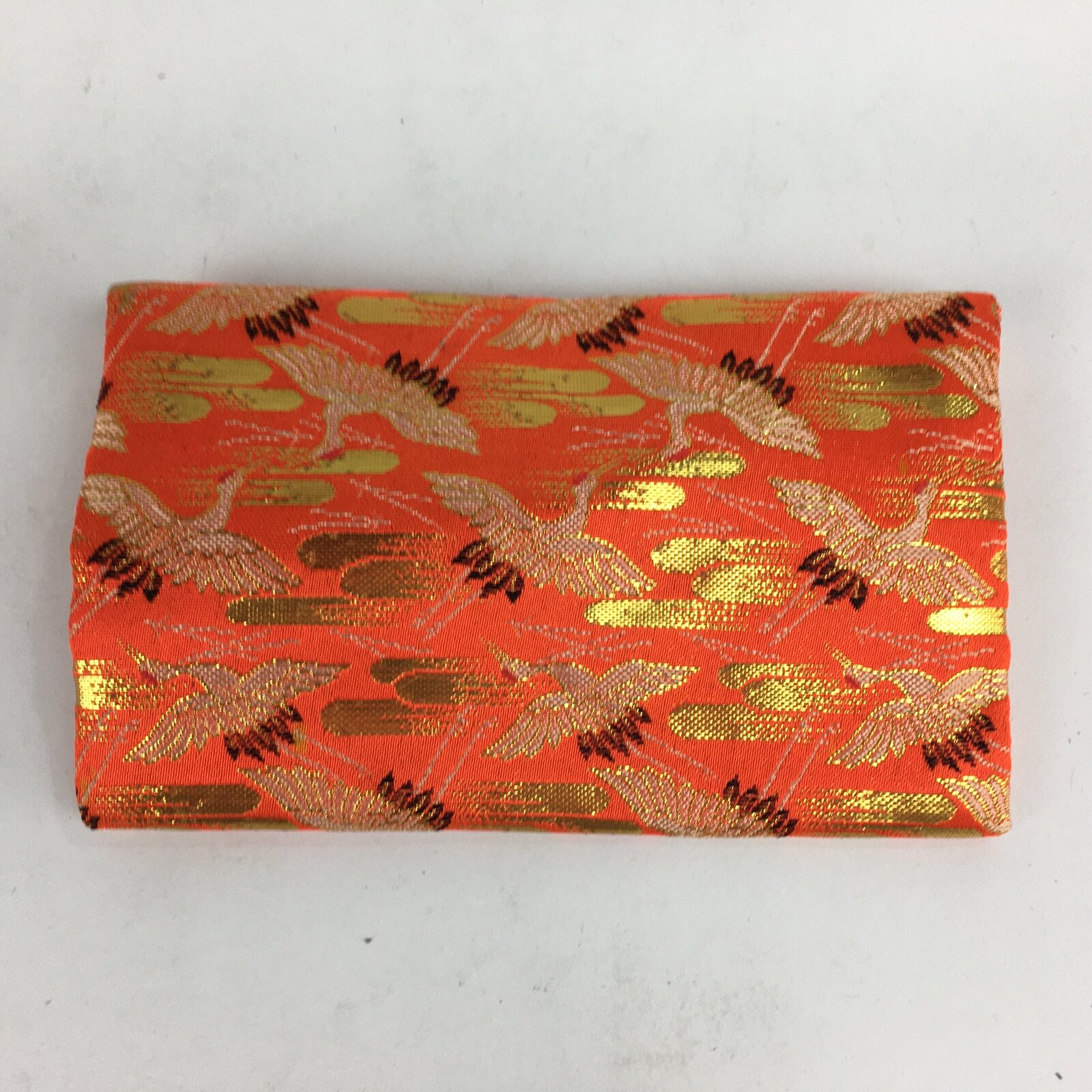 Japanese Buddhist Fabric Bag Vtg Prayer Beads Red Gold Crane Juzu Bag BU600