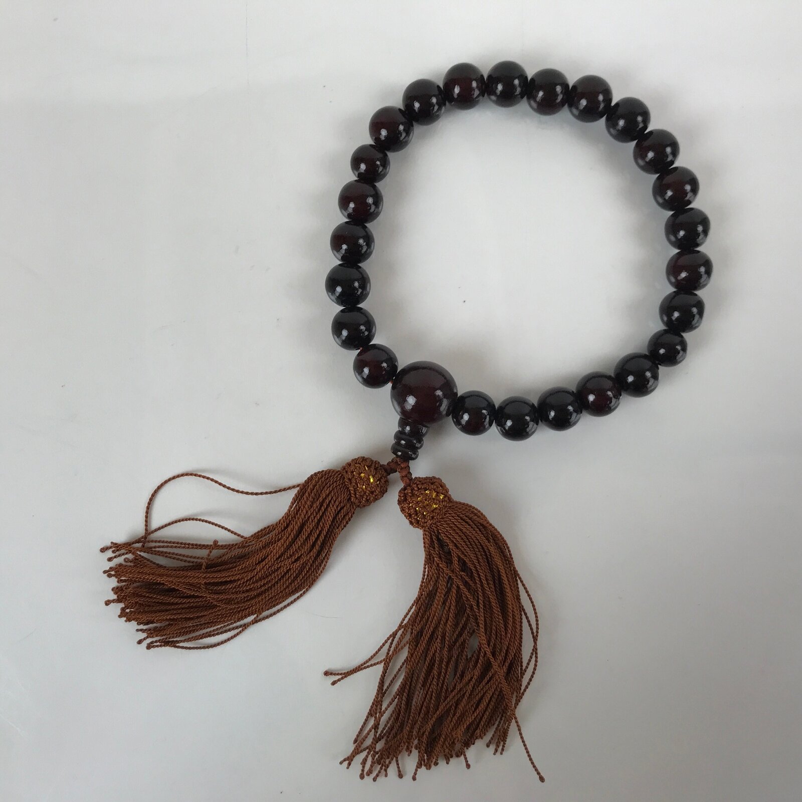 Japanese Buddhist Juzu Prayer Bracelet Vtg Rosary Wooden Bead Brown Tassel JZ146