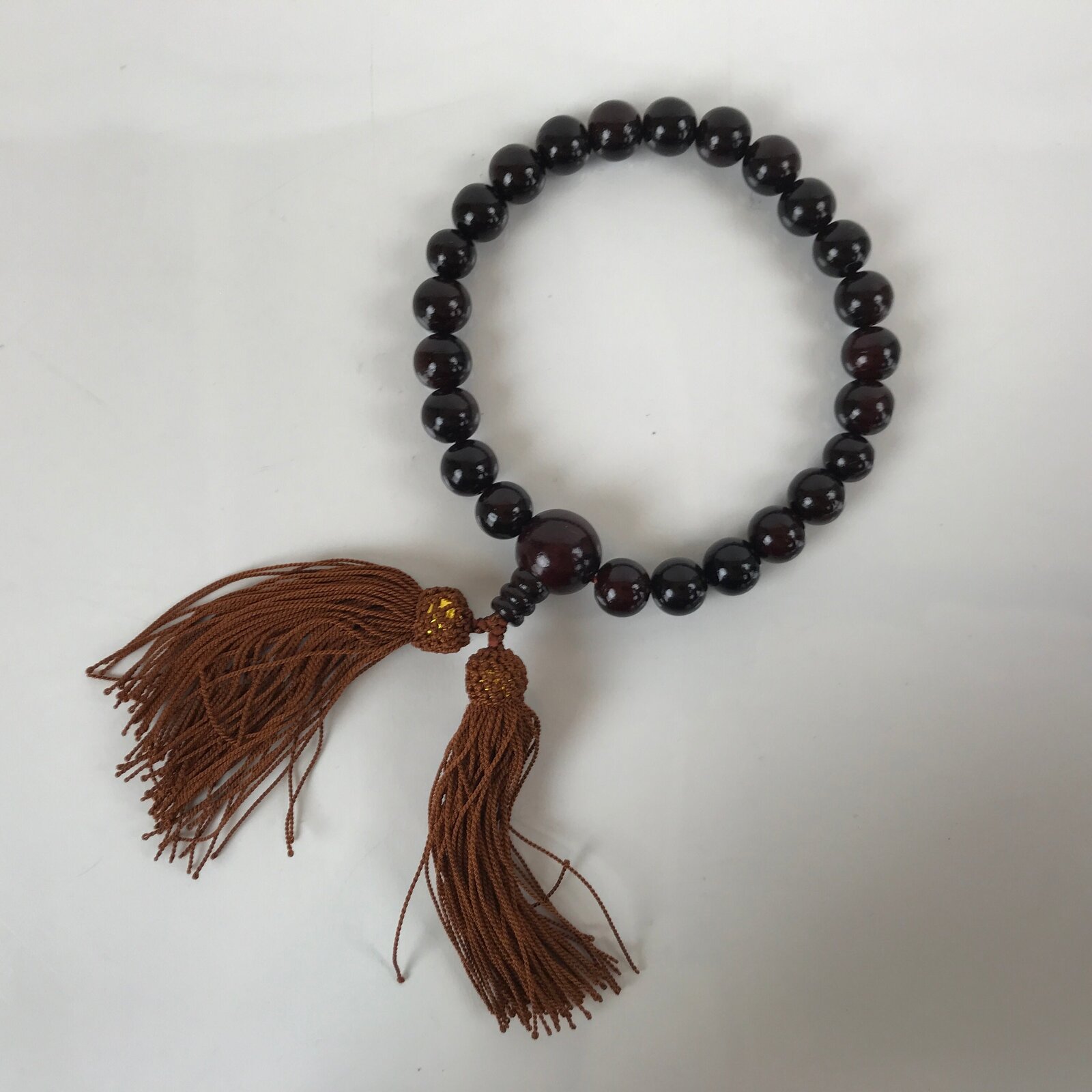 Japanese Buddhist Juzu Prayer Bracelet Vtg Rosary Wooden Bead Brown Tassel JZ146