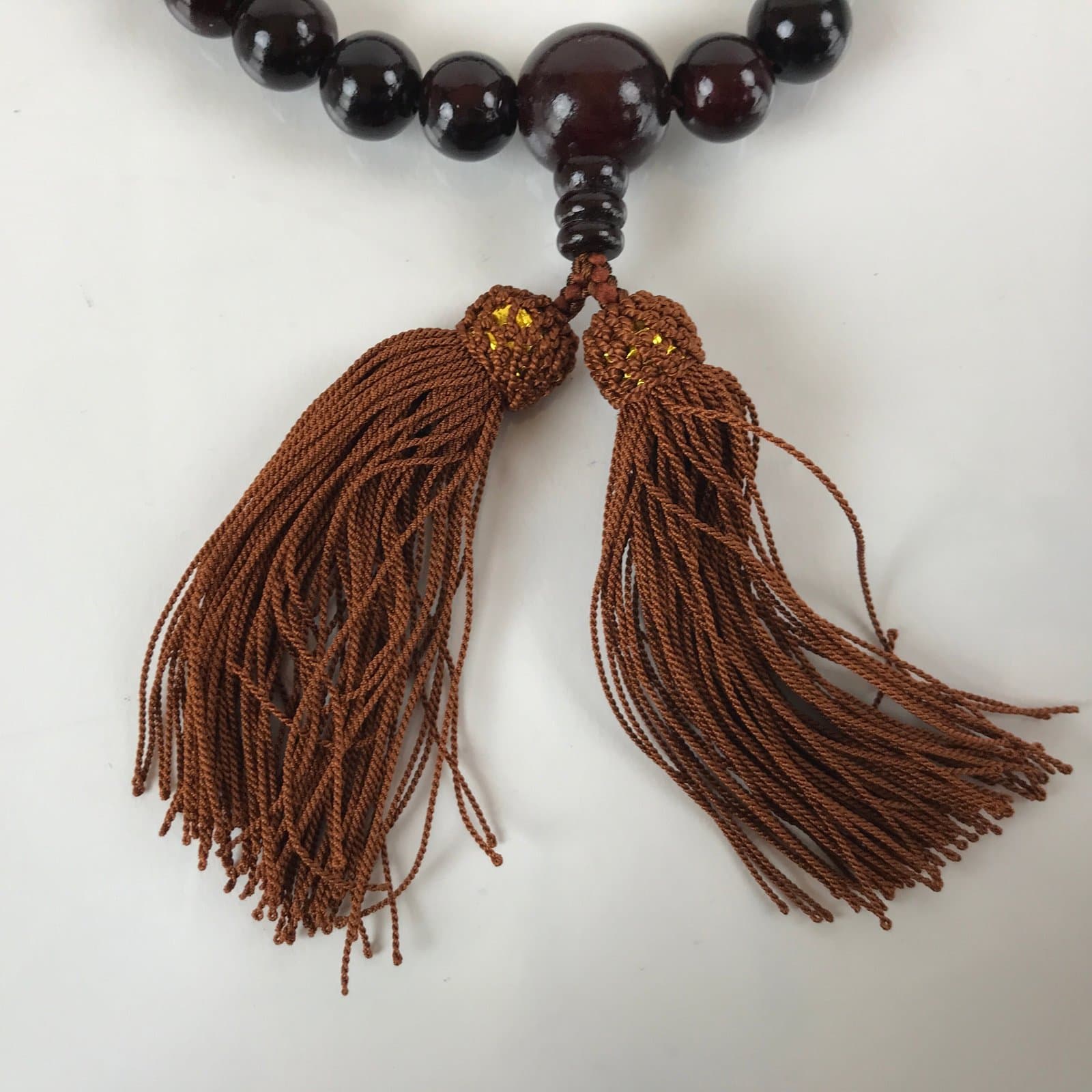 Japanese Buddhist Juzu Prayer Bracelet Vtg Rosary Wooden Bead Brown Tassel JZ146