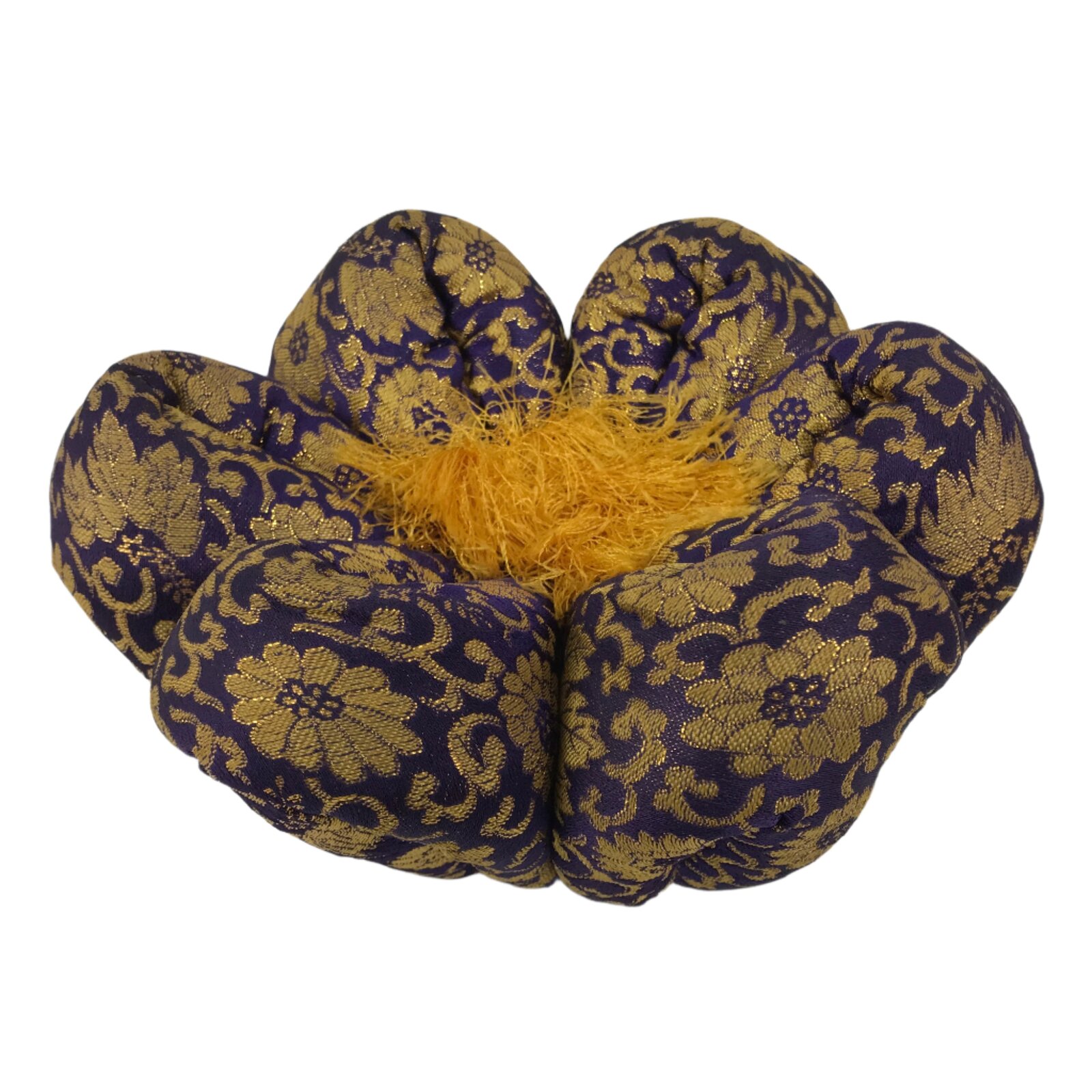 Japanese Buddhist Large Orin Bell Singing Bowl Fabric Pillow Purple Floral BA614