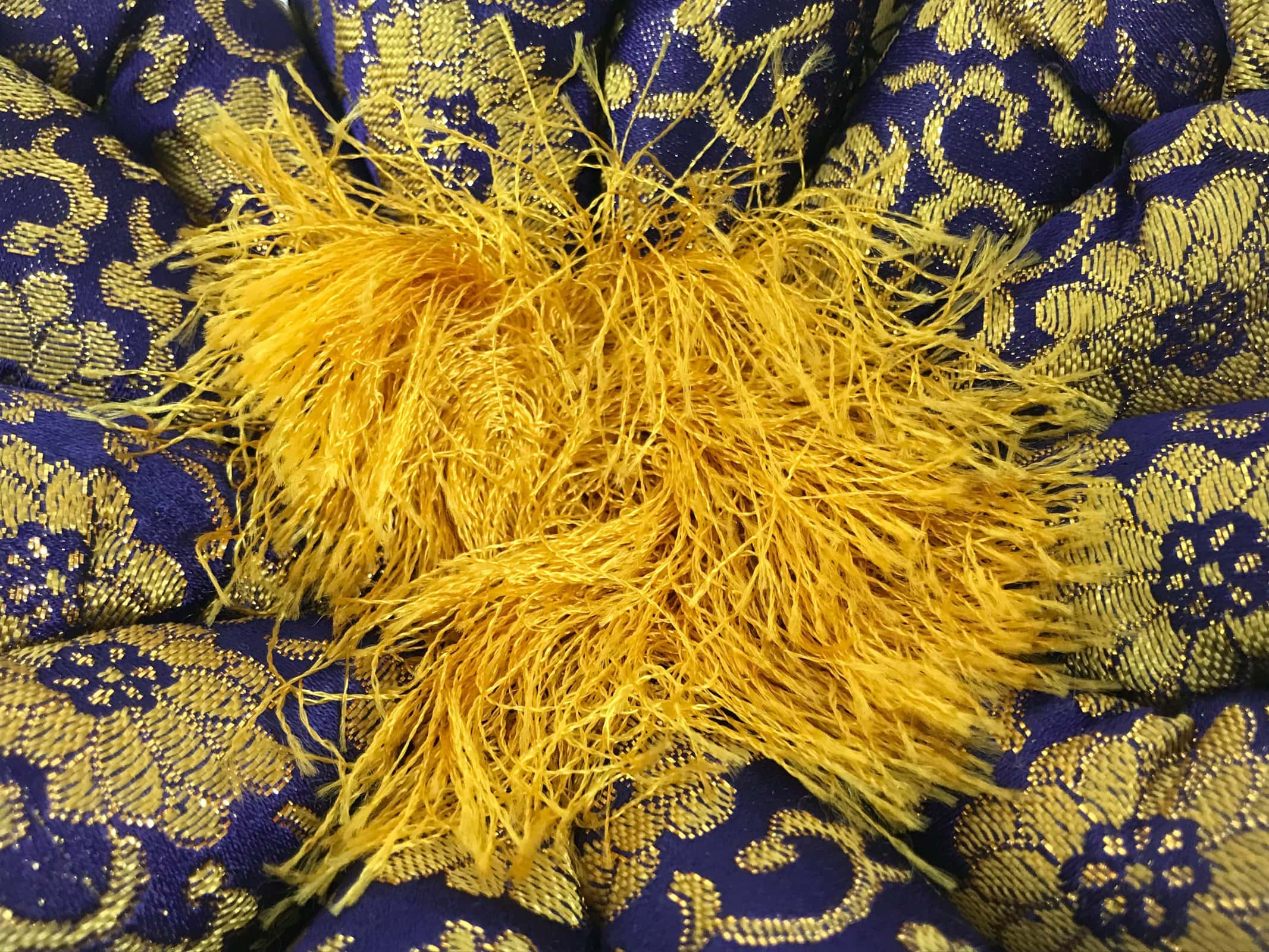 Japanese Buddhist Large Orin Bell Singing Bowl Fabric Pillow Purple Floral BA614