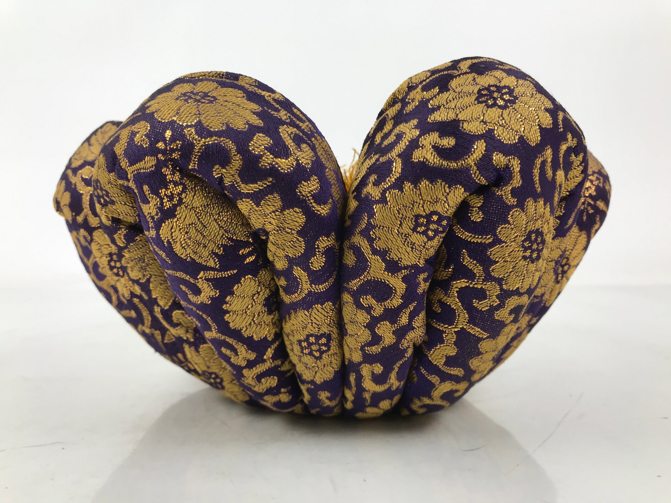 Japanese Buddhist Large Orin Bell Singing Bowl Fabric Pillow Purple Floral BA614