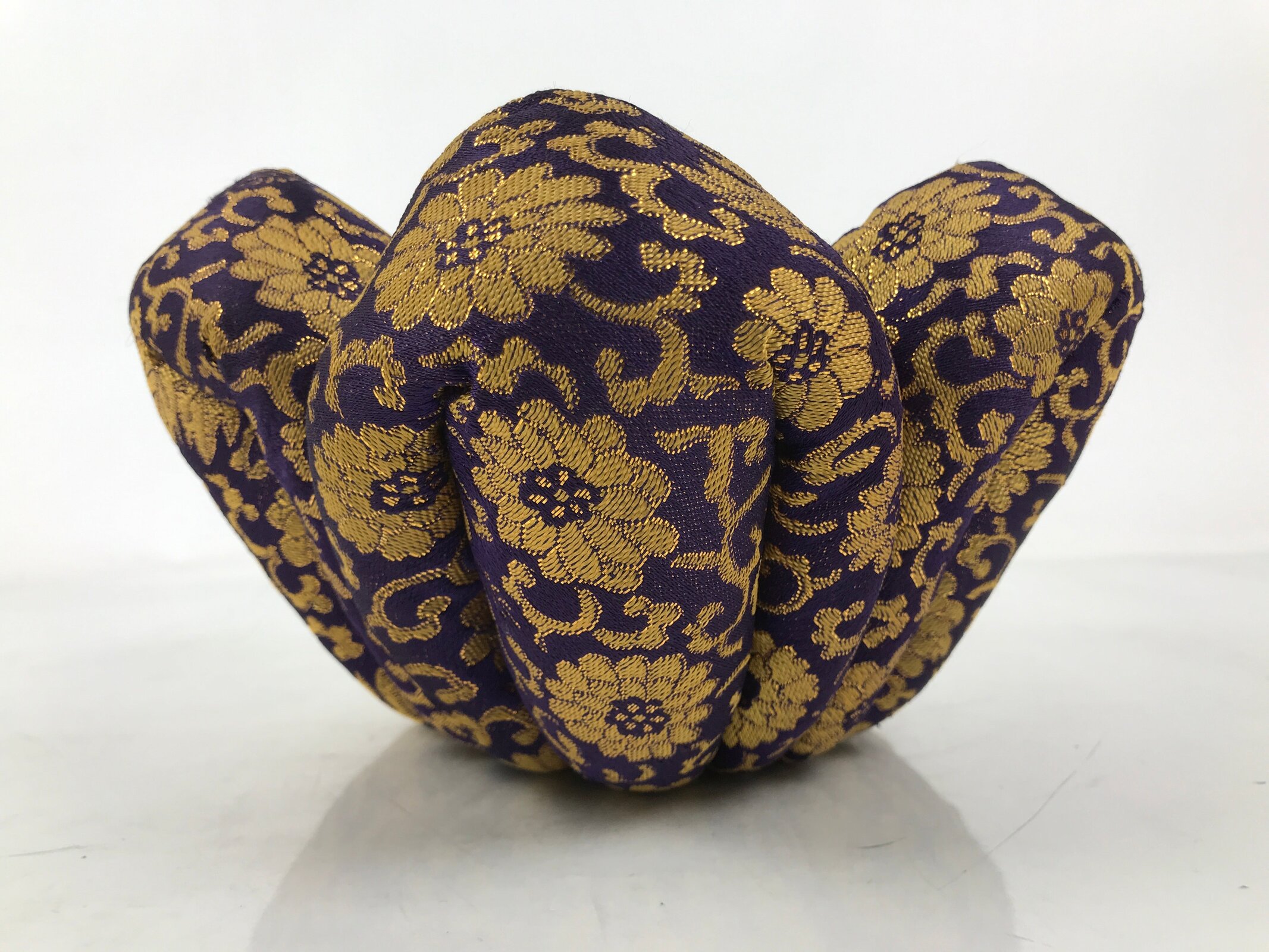 Japanese Buddhist Large Orin Bell Singing Bowl Fabric Pillow Purple Floral BA614