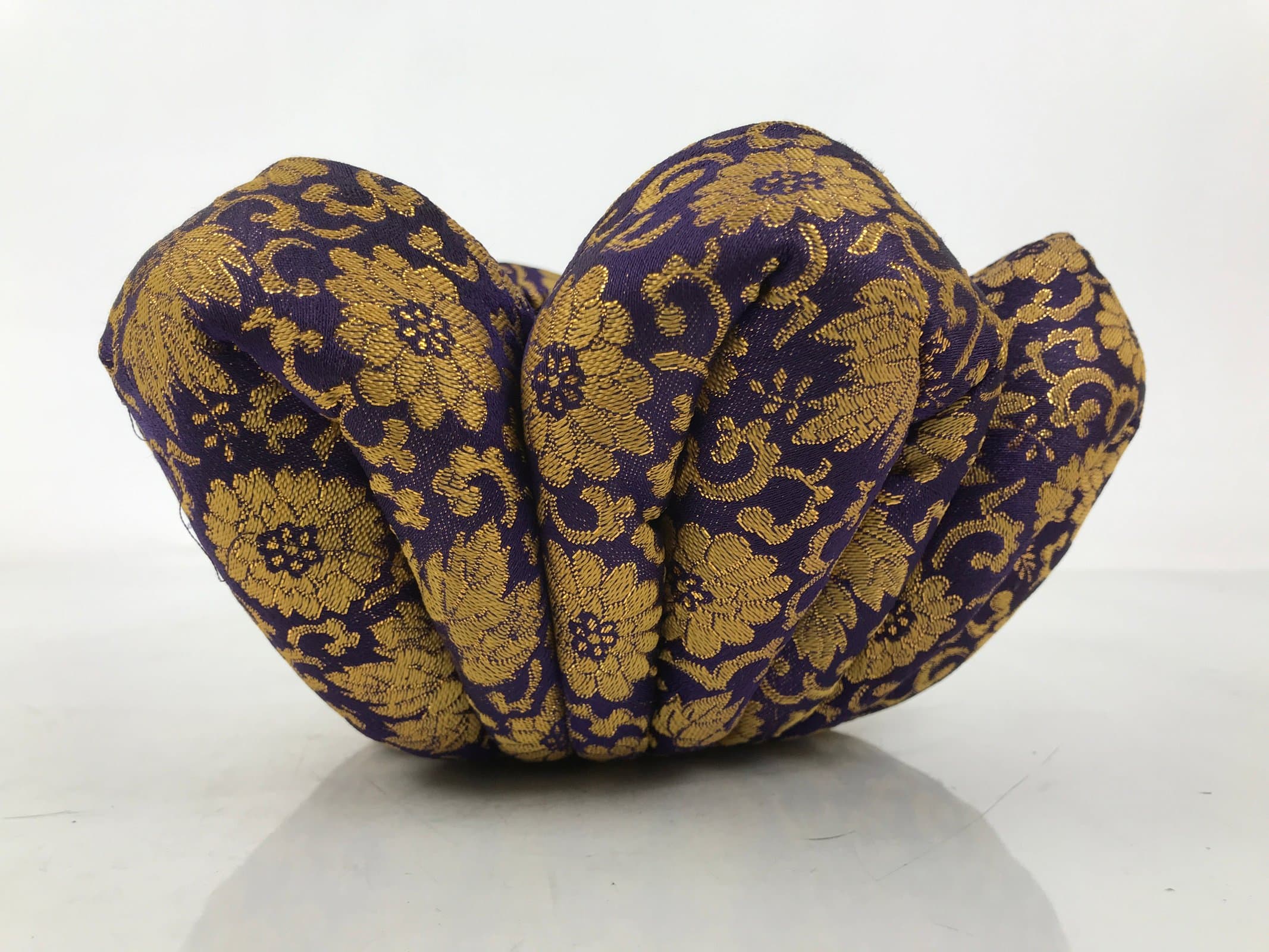 Japanese Buddhist Large Orin Bell Singing Bowl Fabric Pillow Purple Floral BA614