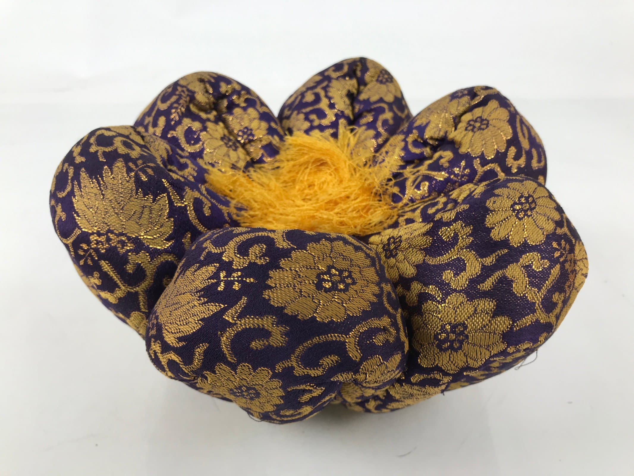 Japanese Buddhist Large Orin Bell Singing Bowl Fabric Pillow Purple Floral BA614