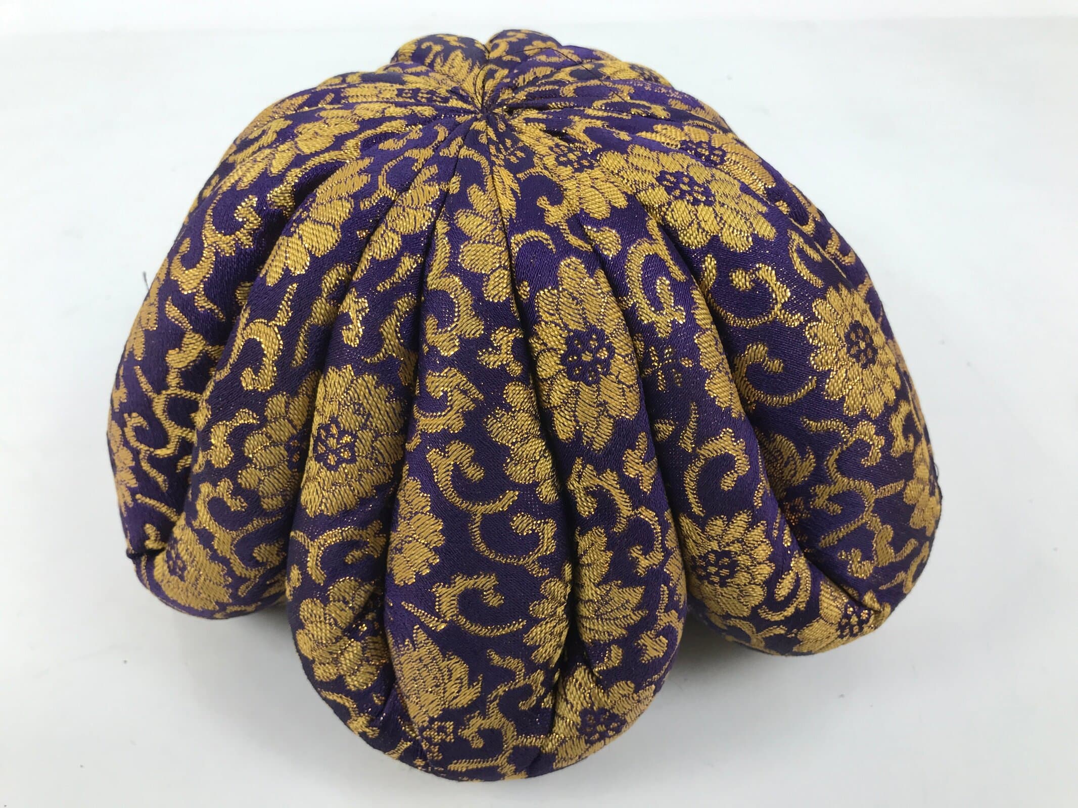 Japanese Buddhist Large Orin Bell Singing Bowl Fabric Pillow Purple Floral BA614