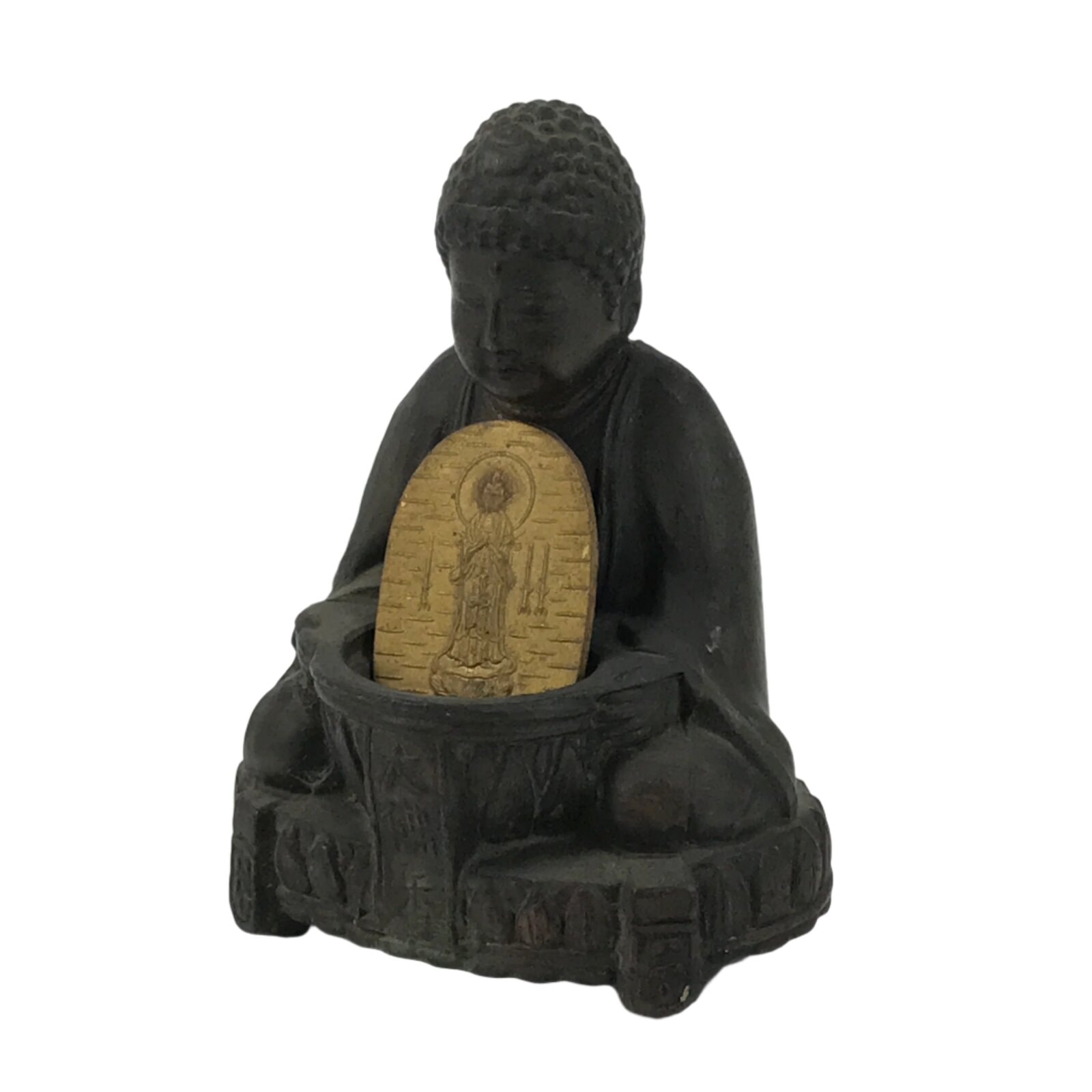 Japanese Buddhist Metal Statue Buddha Shaka Nyorai Altar Fiting Coin Brown BA550