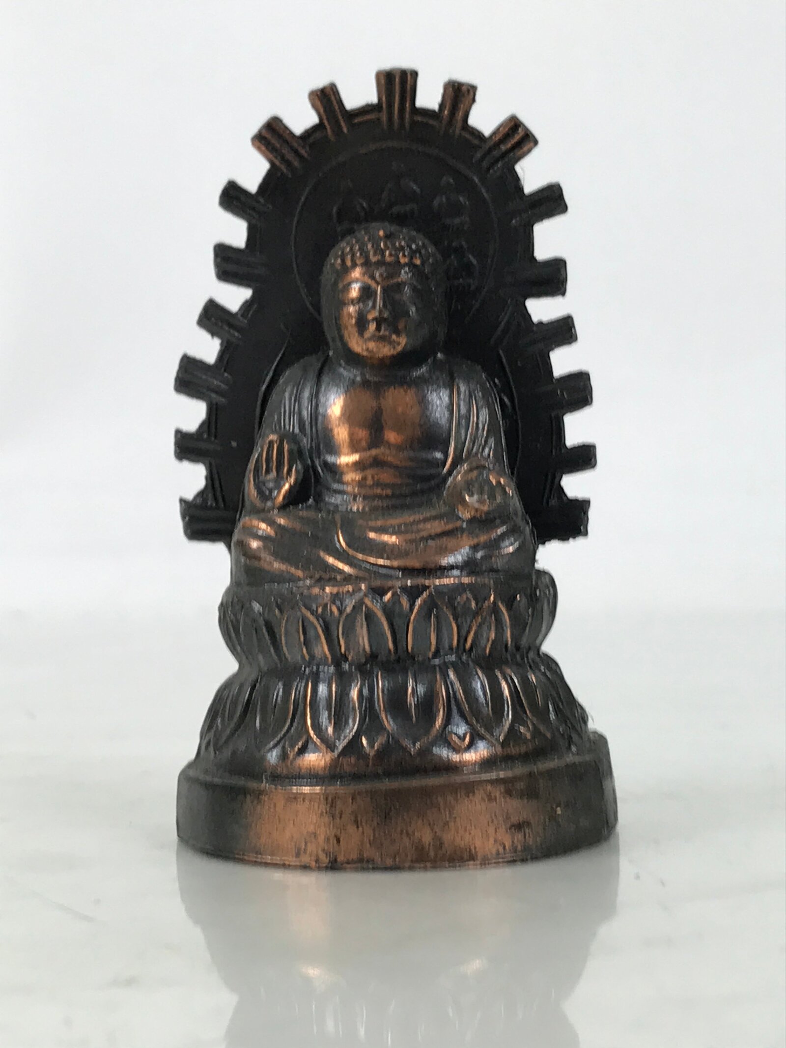Japanese Buddhist Metal Statue Buddha Shaka Nyorai Nara Daibutsu Brown BA790