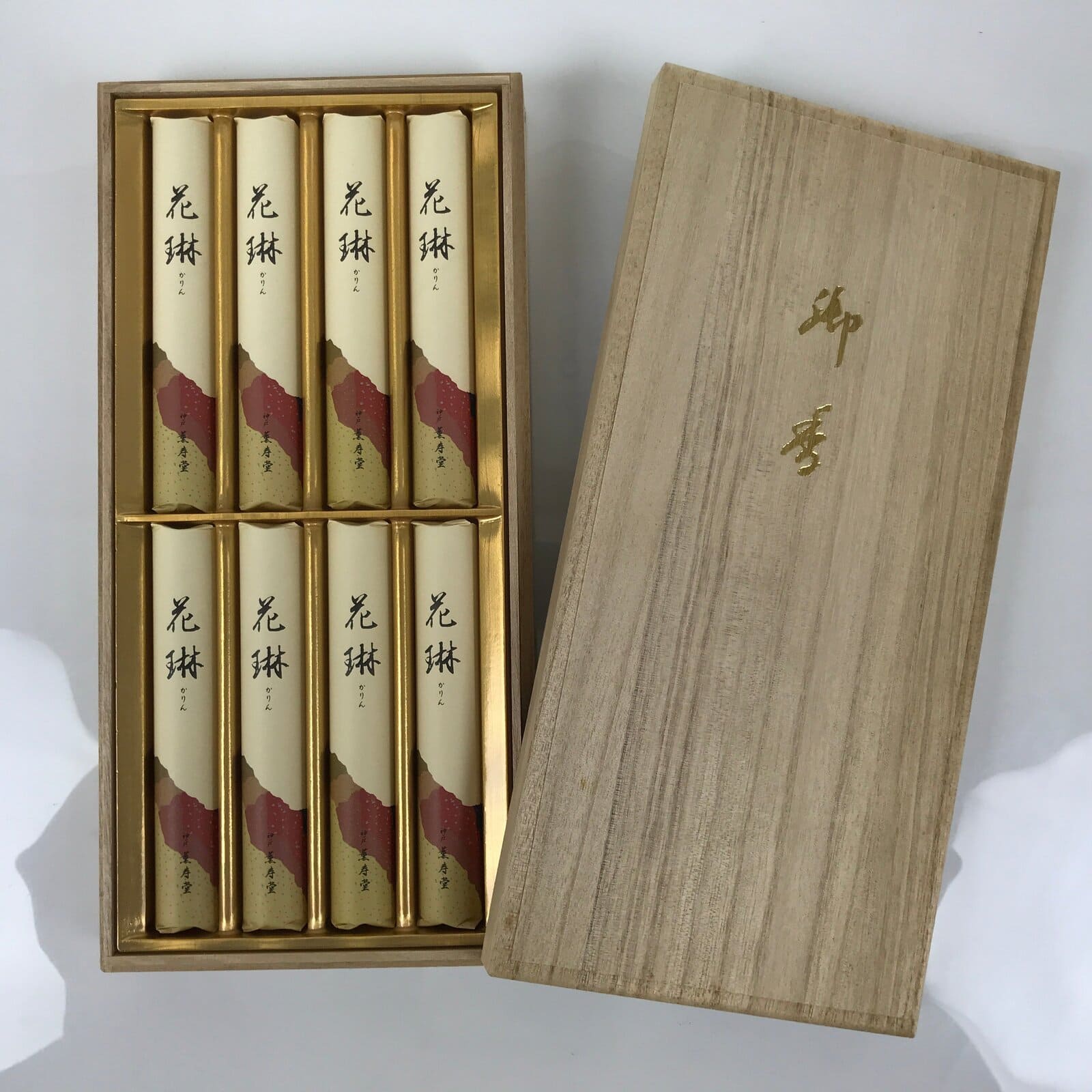 Japanese Buddhist Offer Incense Sticks Senko Vtg Wooden Boxed Brown Karin IN38