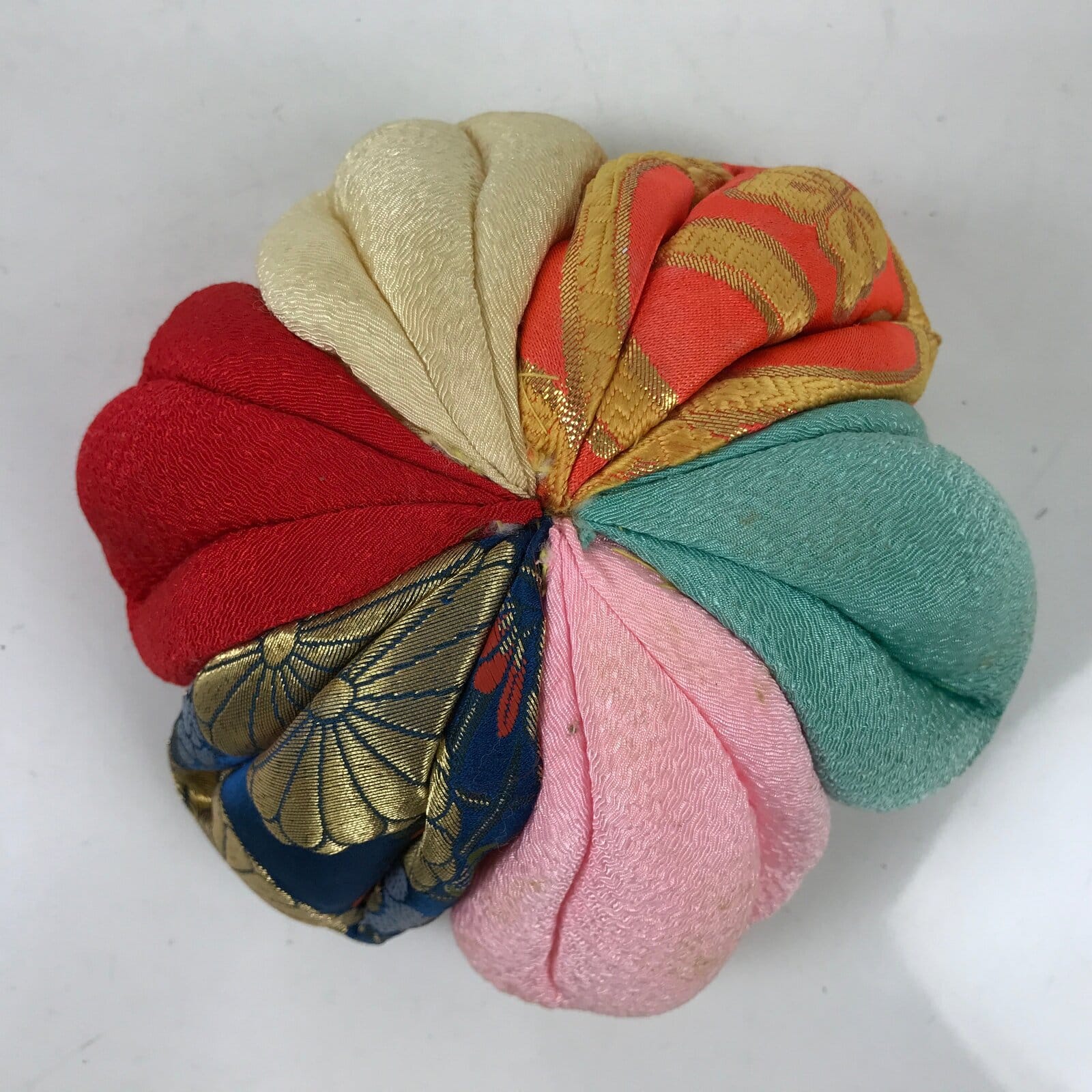 Japanese Buddhist Orin Bell Singing Bowl Fabric Pillow Multicolor Chirimen BA545