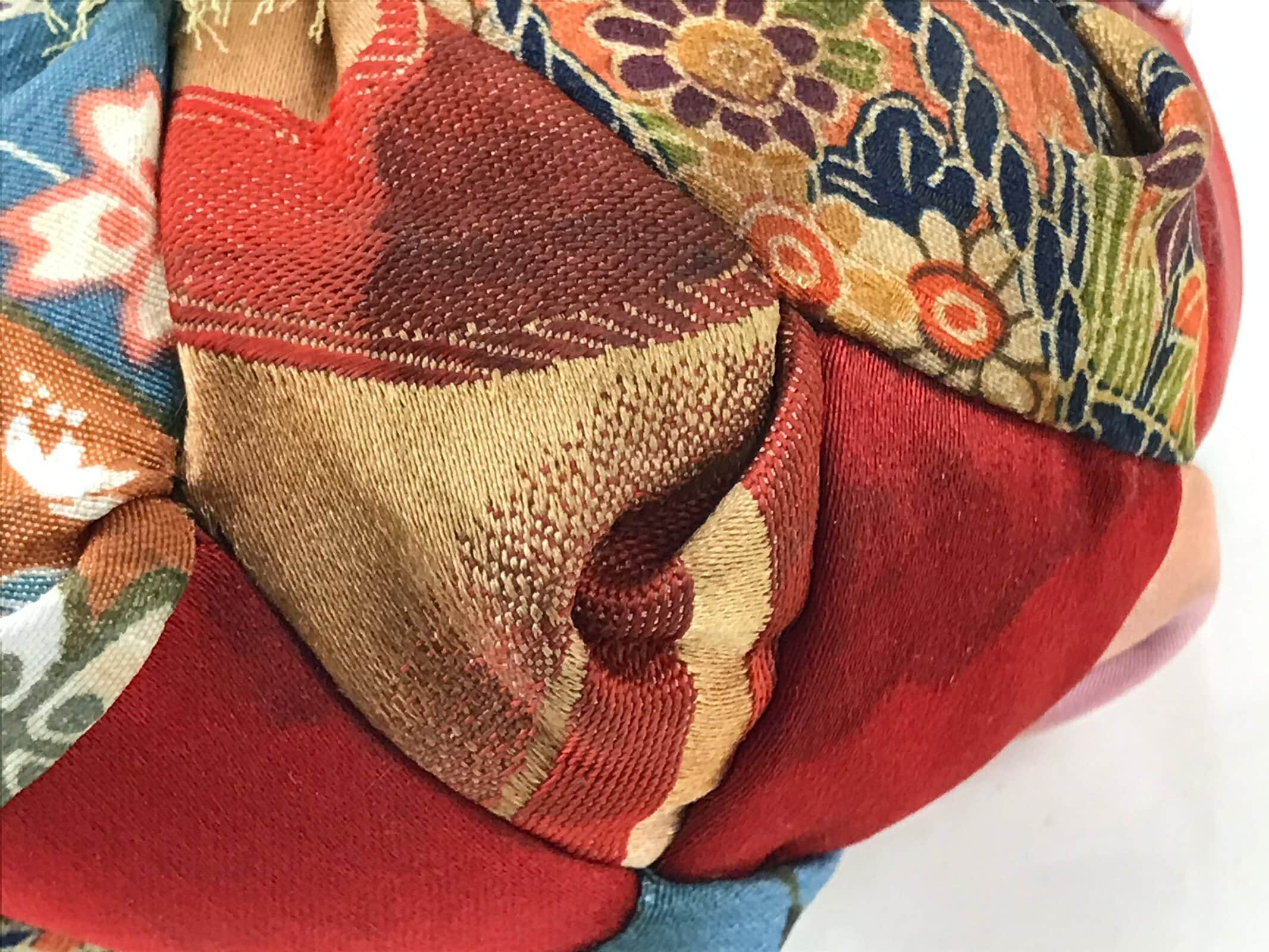 Japanese Buddhist Orin Bell Singing Bowl Fabric Pillow Vtg Blue Purple BA551