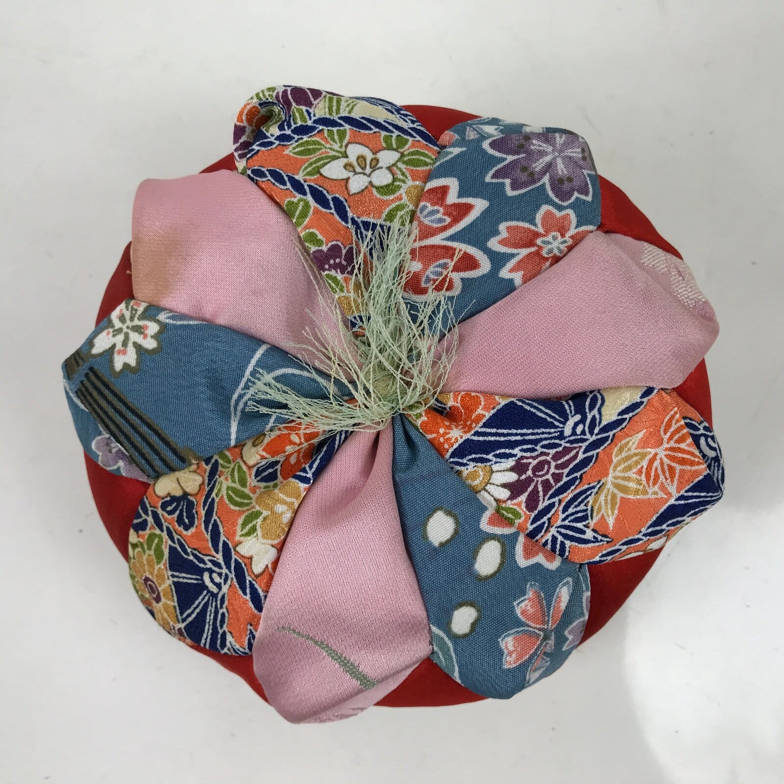 Japanese Buddhist Orin Bell Singing Bowl Fabric Pillow Vtg Blue Purple BA551