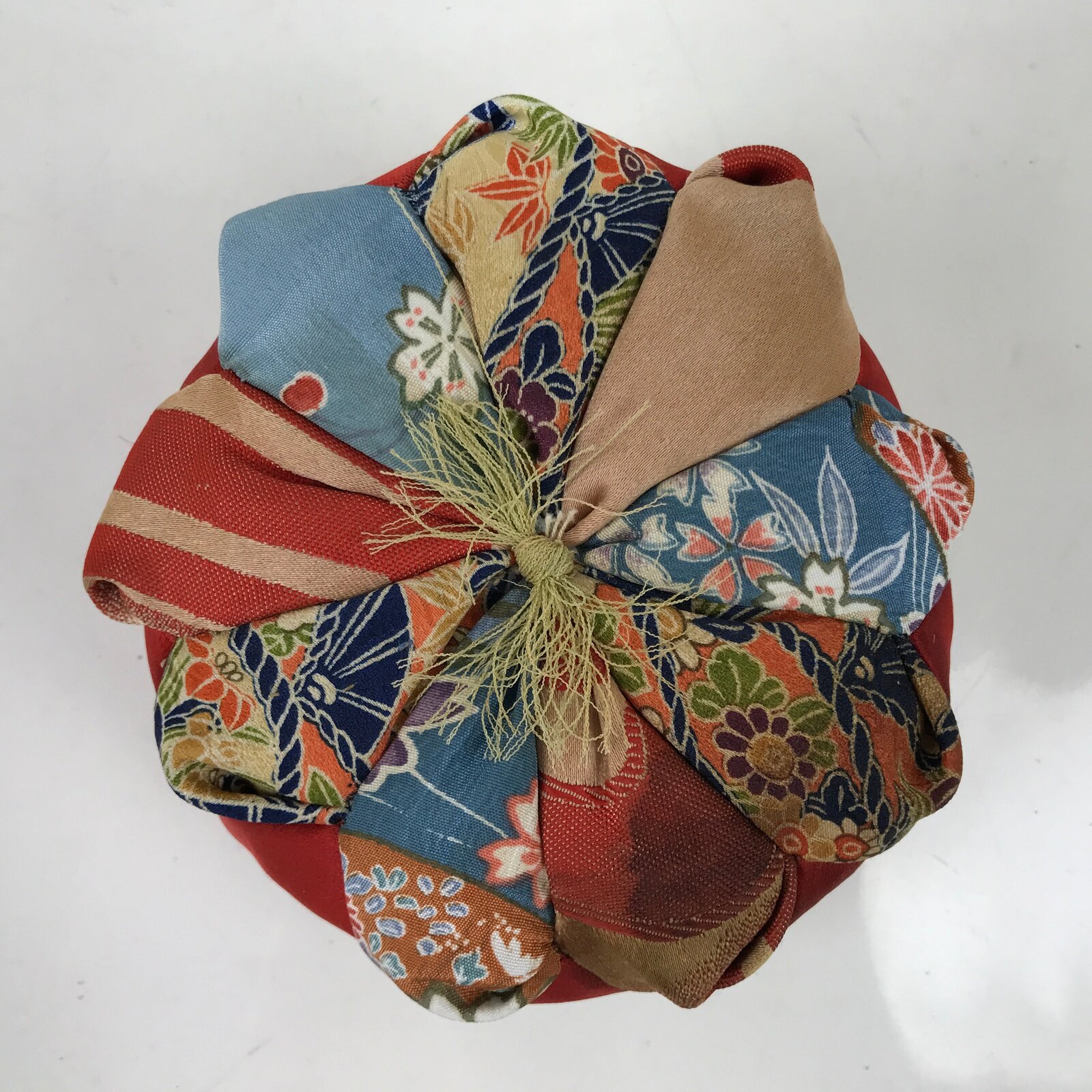 Japanese Buddhist Orin Bell Singing Bowl Fabric Pillow Vtg Blue Purple BA551