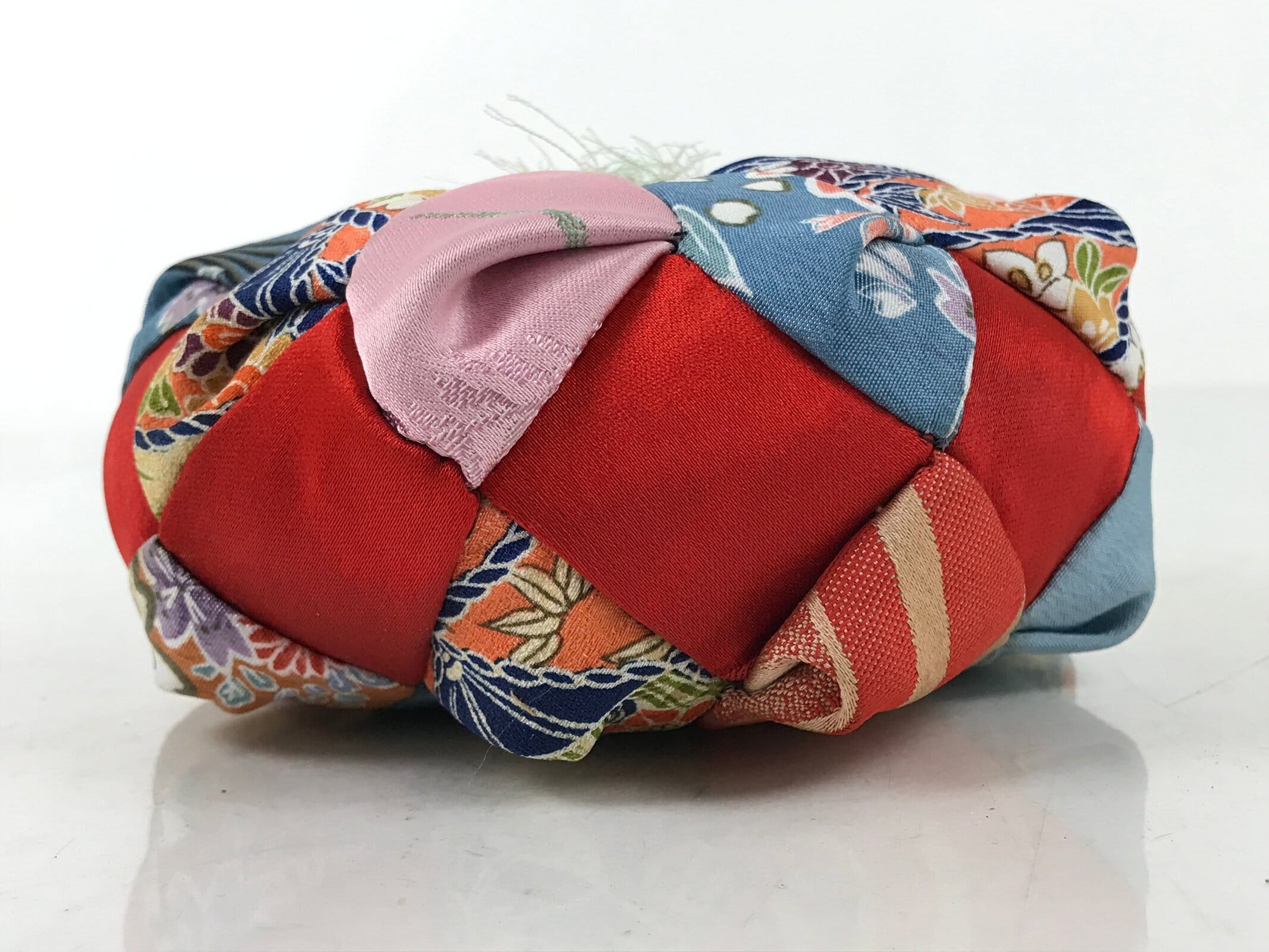 Japanese Buddhist Orin Bell Singing Bowl Fabric Pillow Vtg Blue Purple BA551