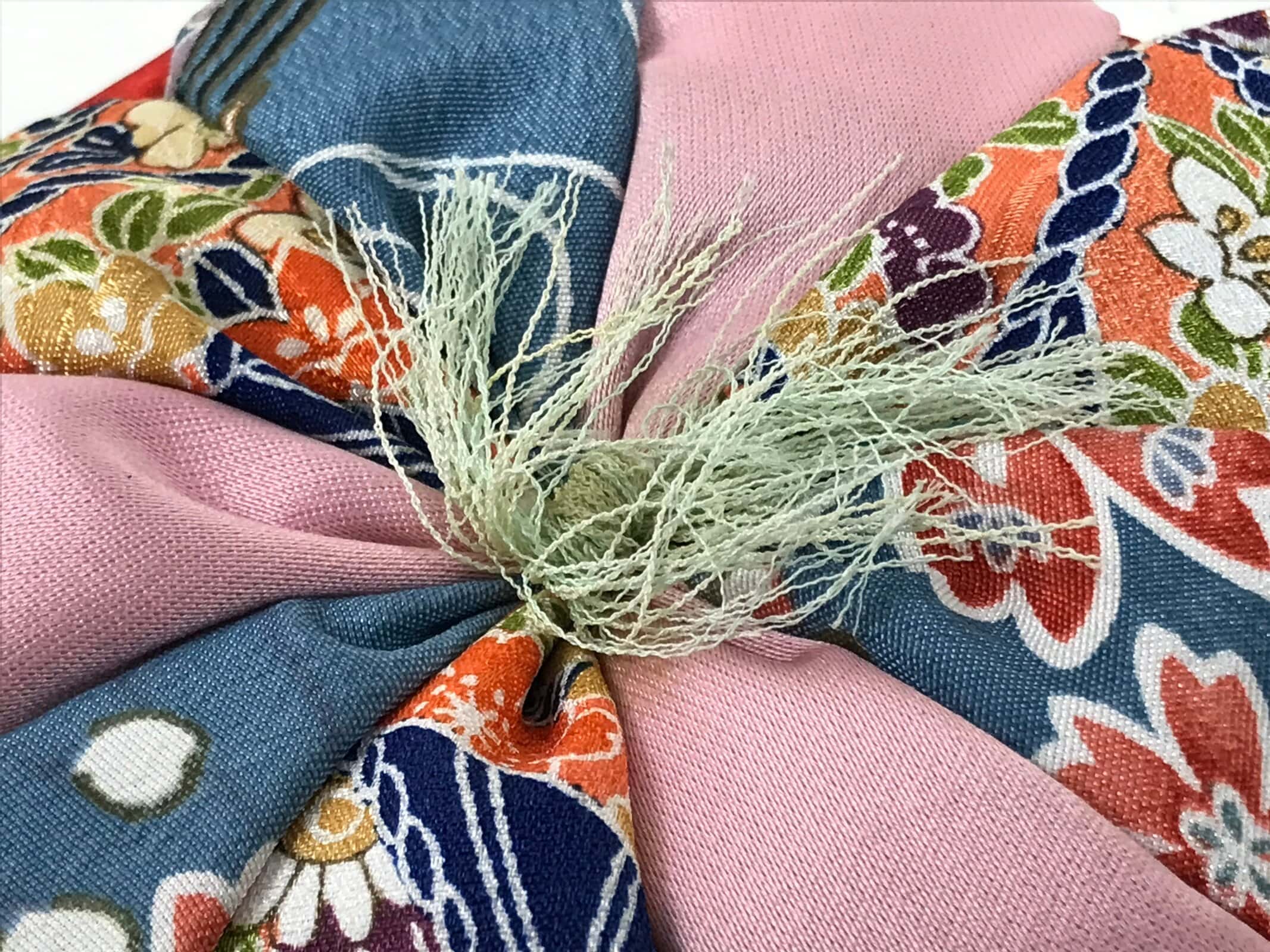 Japanese Buddhist Orin Bell Singing Bowl Fabric Pillow Vtg Blue Purple BA551