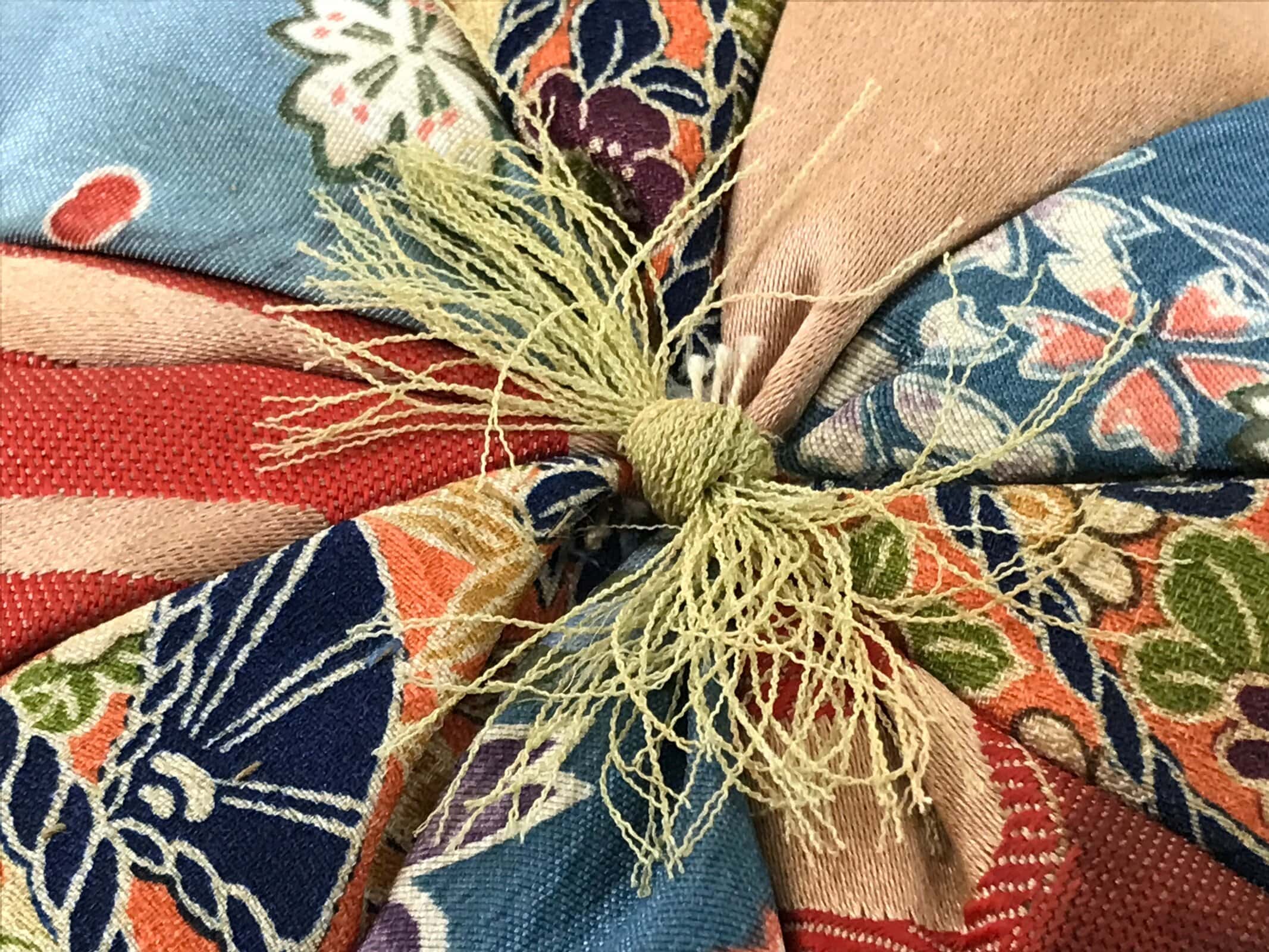 Japanese Buddhist Orin Bell Singing Bowl Fabric Pillow Vtg Blue Purple BA551