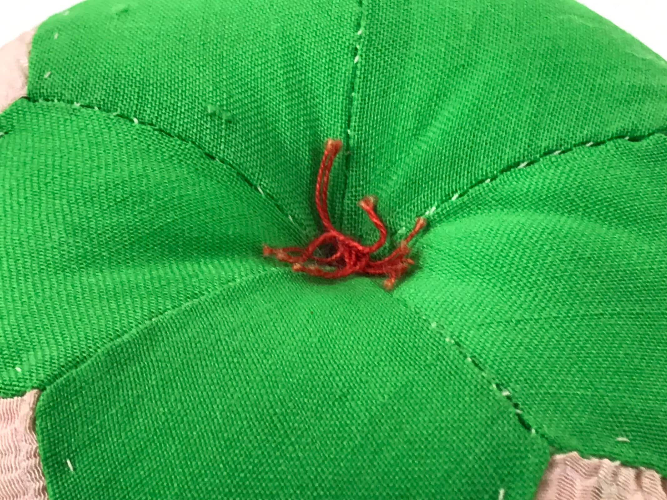 Japanese Buddhist Orin Bell Singing Bowl Fabric Pillow Vtg Green Pink BA558