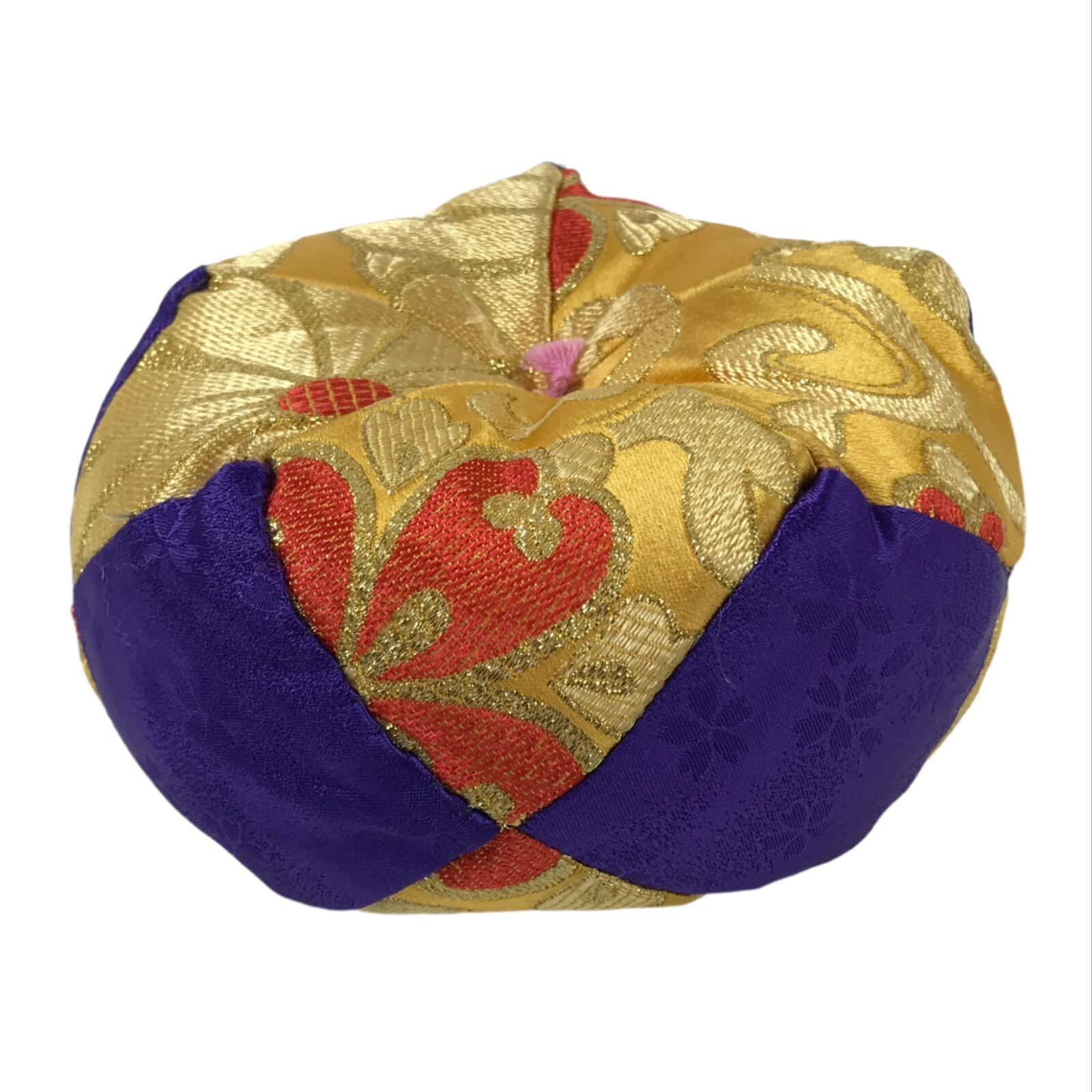 Japanese Buddhist Orin Bell Singing Bowl Fabric Pillow Vtg Purple Gold BA542