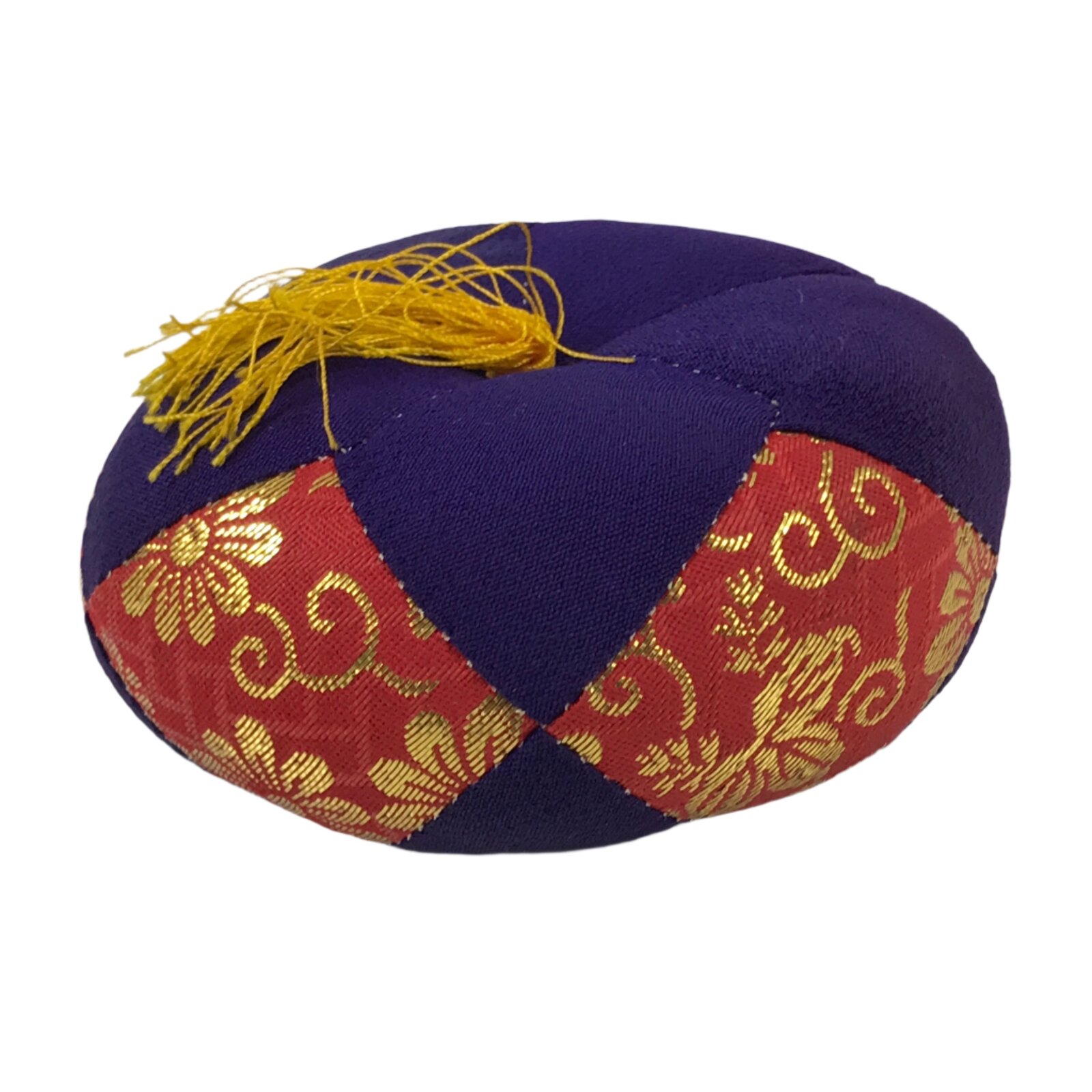 Japanese Buddhist Orin Bell Singing Bowl Fabric Pillow Vtg Purple Red Gold BA559